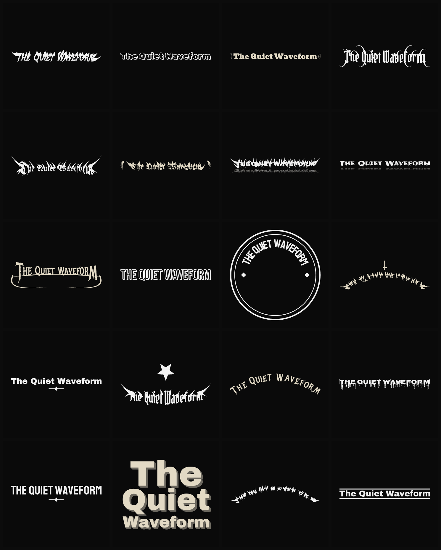 Twenty The Quiet Waveform band logo ideas — different faces, treatments and spike settings
