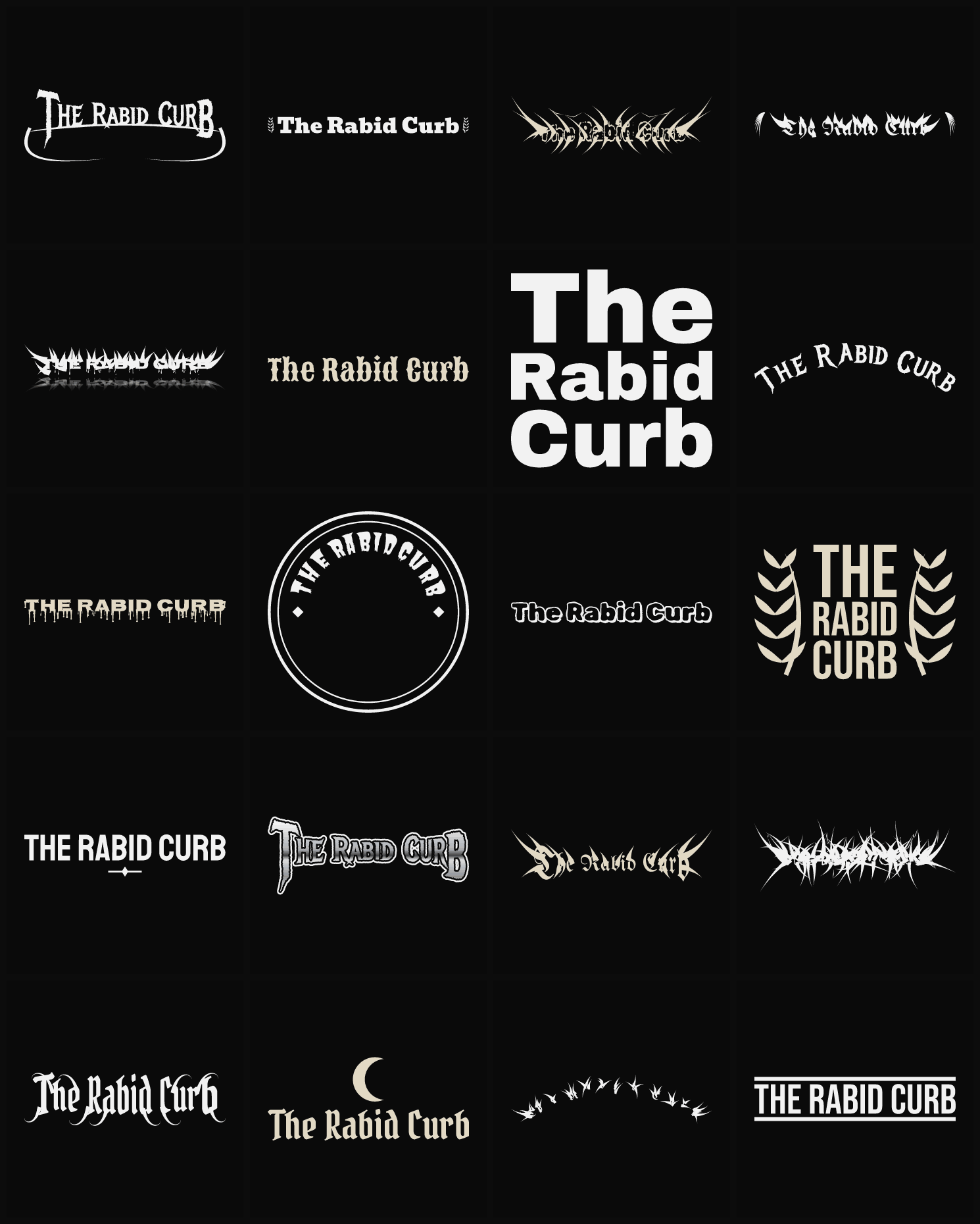 Twenty The Rabid Curb band logo ideas — different faces, treatments and spike settings