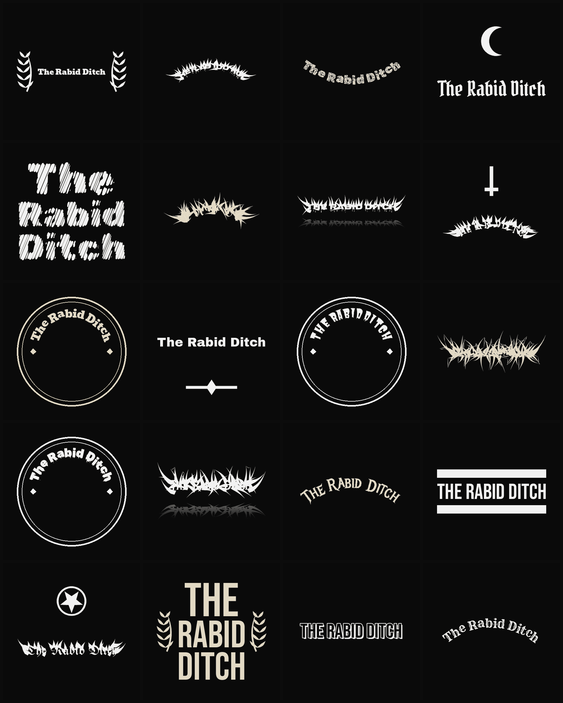 Twenty The Rabid Ditch band logo ideas — different faces, treatments and spike settings