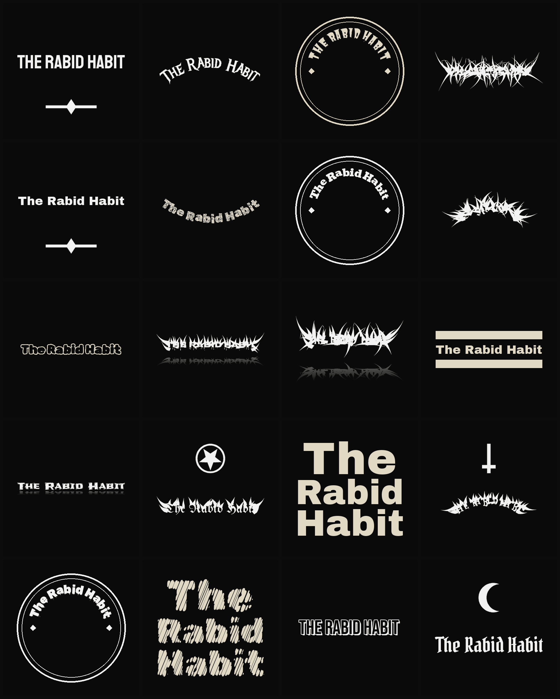 Twenty The Rabid Habit band logo ideas — different faces, treatments and spike settings