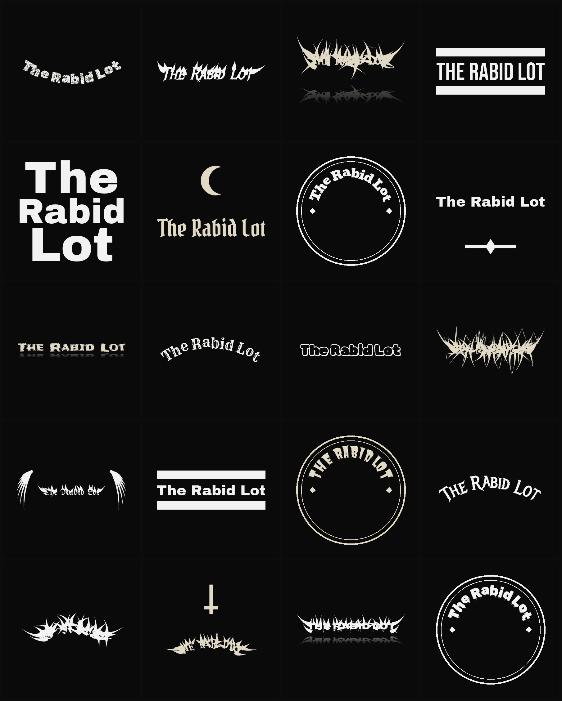 Twenty The Rabid Lot band logo ideas — different faces, treatments and spike settings