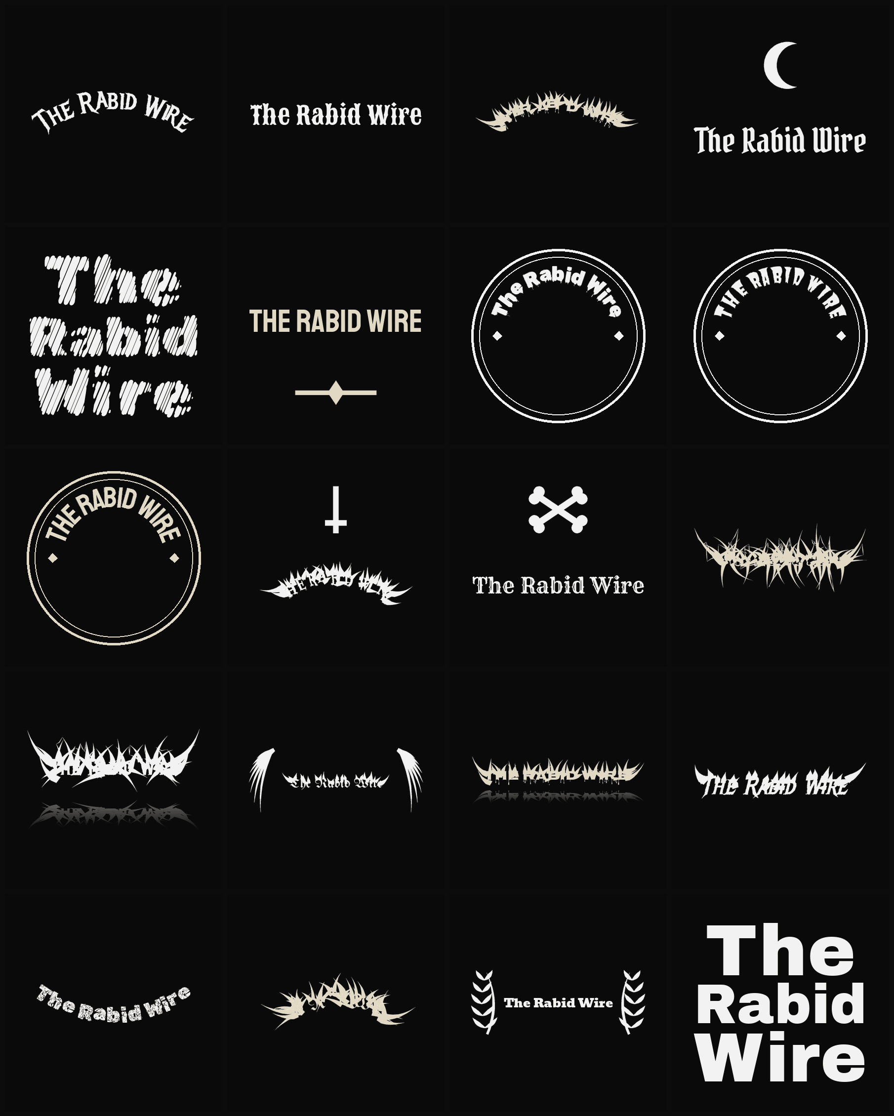 Twenty The Rabid Wire band logo ideas — different faces, treatments and spike settings