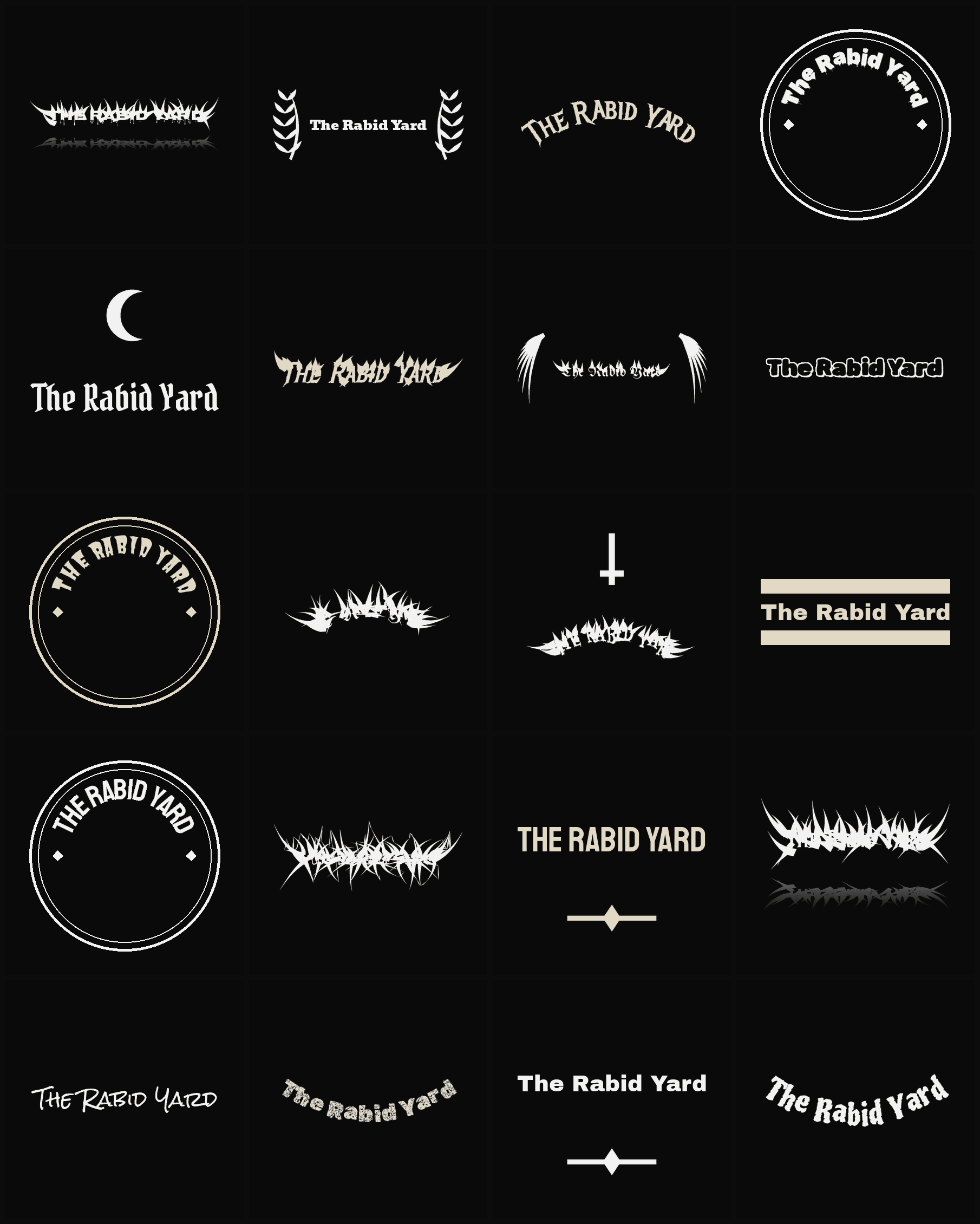 Twenty The Rabid Yard band logo ideas — different faces, treatments and spike settings
