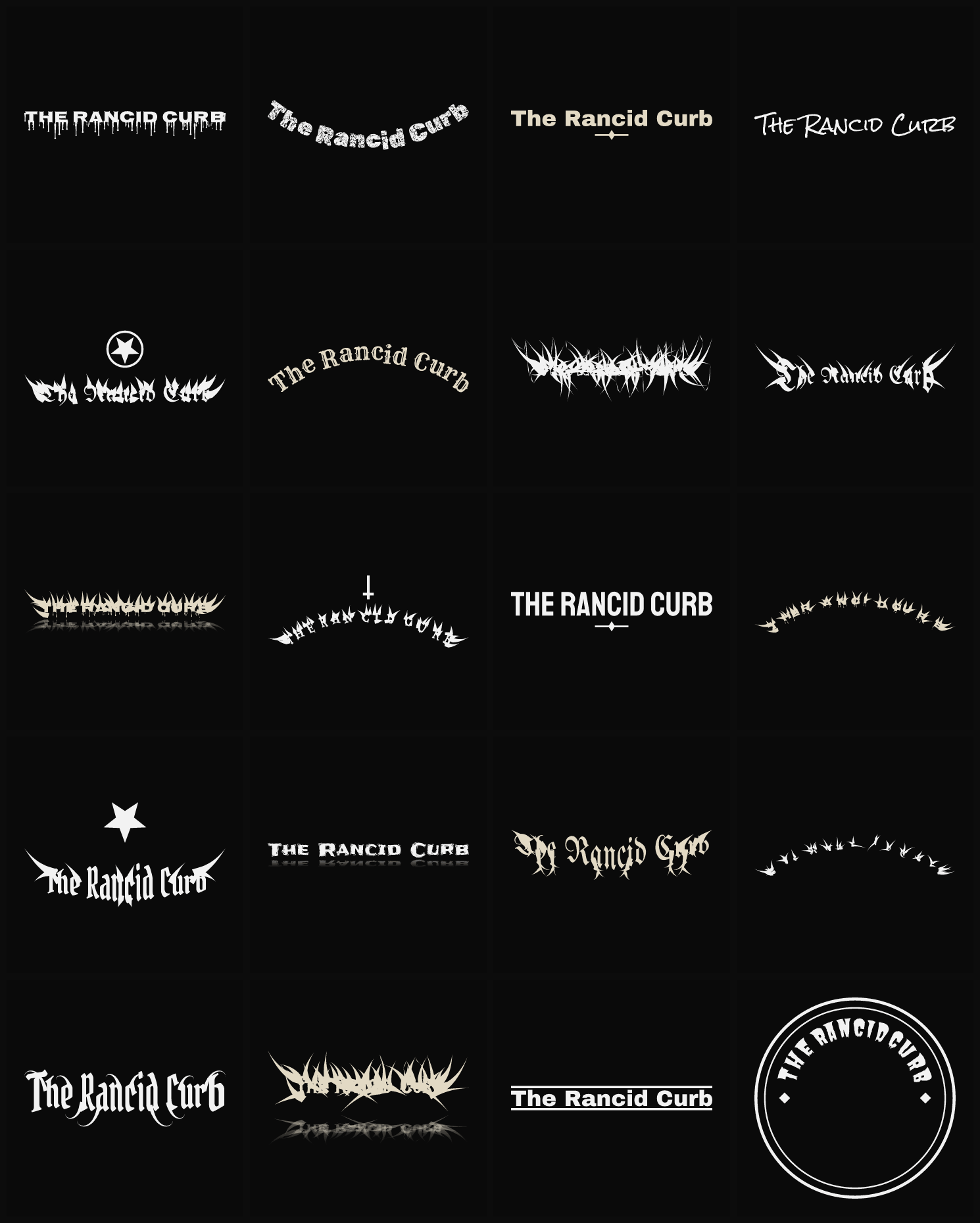 Twenty The Rancid Curb band logo ideas — different faces, treatments and spike settings