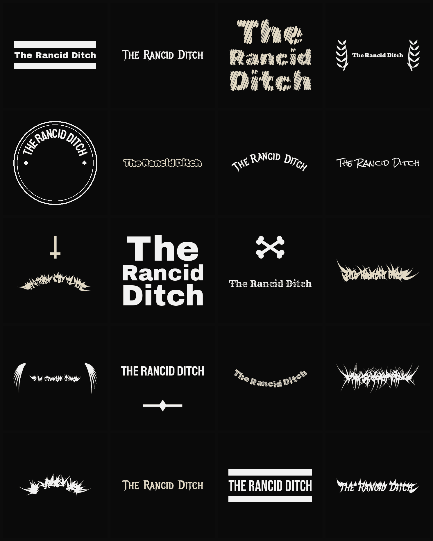 Twenty The Rancid Ditch band logo ideas — different faces, treatments and spike settings
