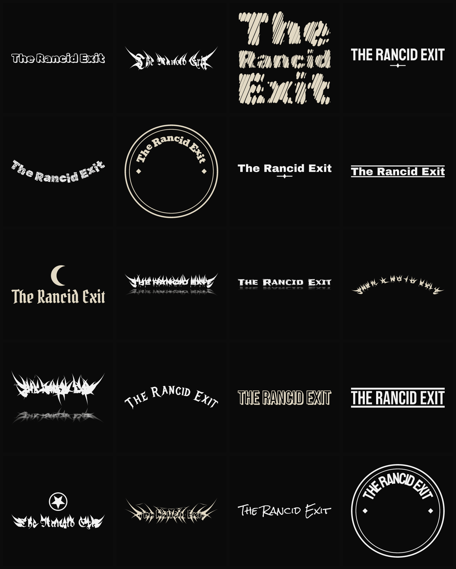 Twenty The Rancid Exit band logo ideas — different faces, treatments and spike settings