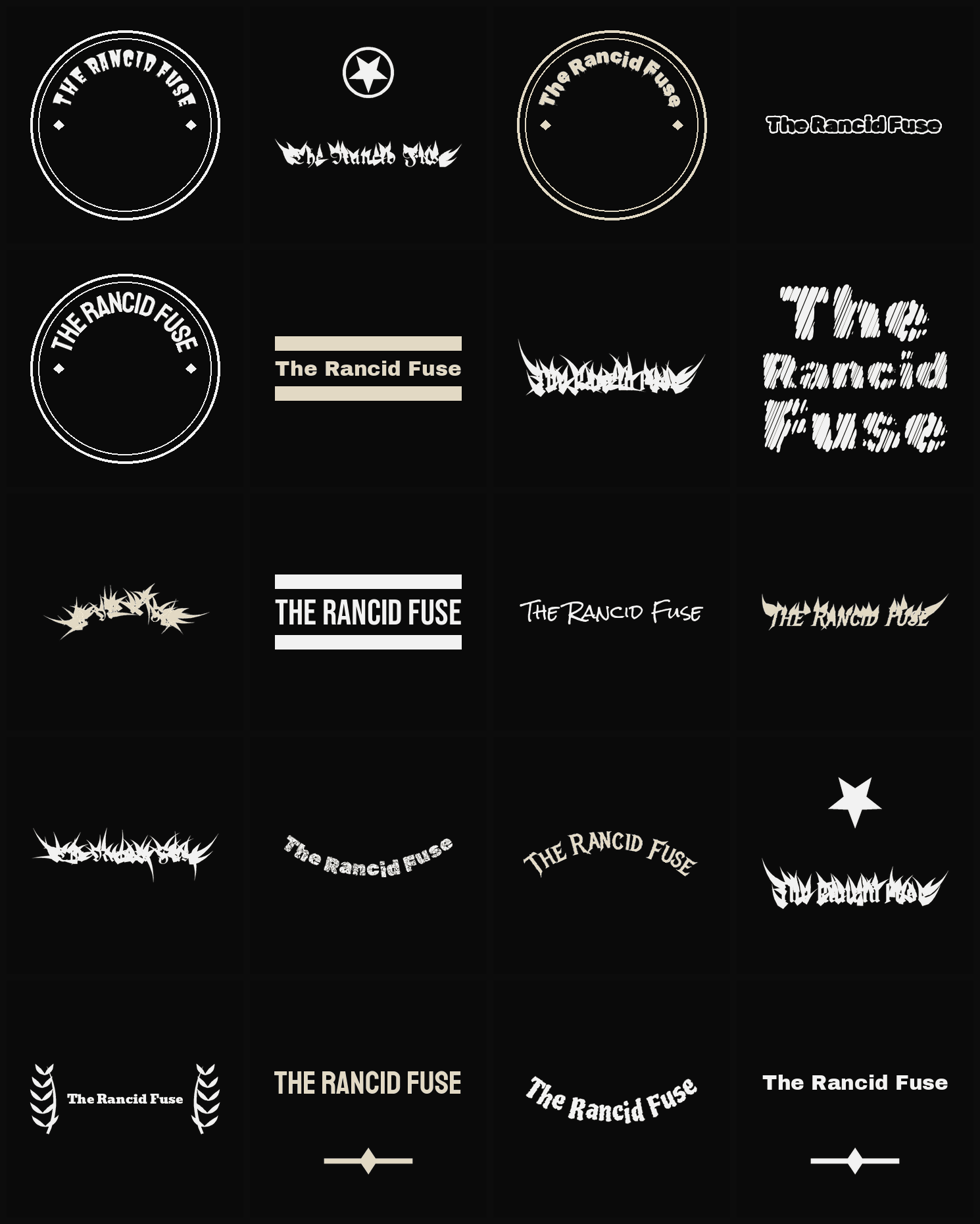 Twenty The Rancid Fuse band logo ideas — different faces, treatments and spike settings