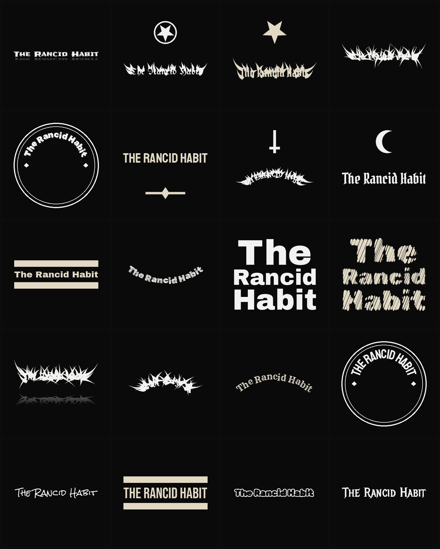 Twenty The Rancid Habit band logo ideas — different faces, treatments and spike settings