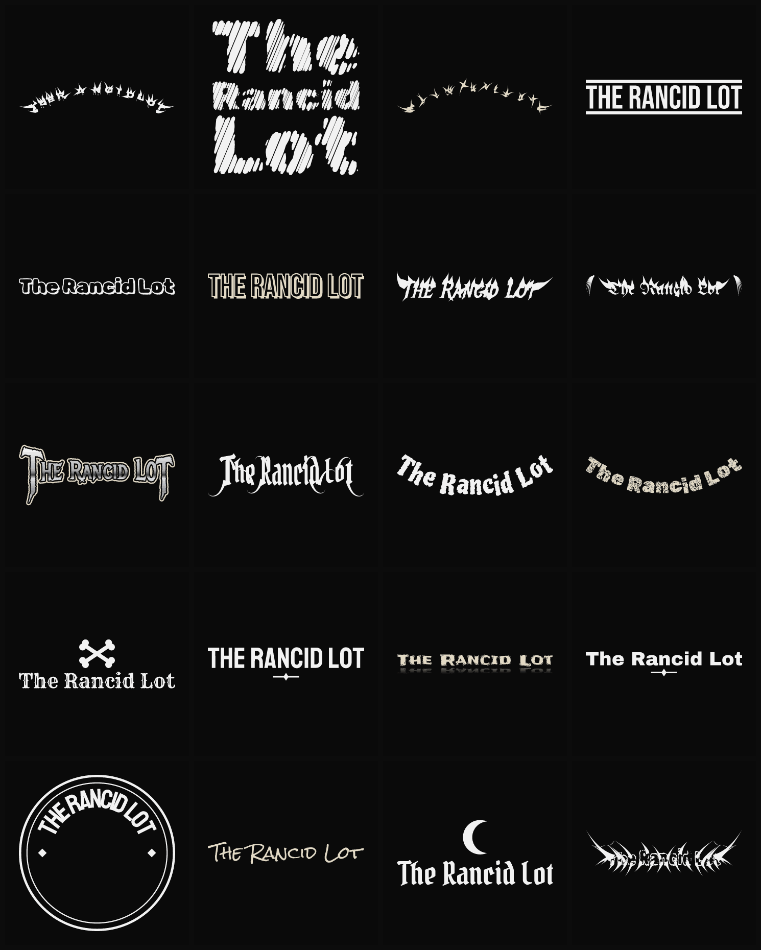 Twenty The Rancid Lot band logo ideas — different faces, treatments and spike settings