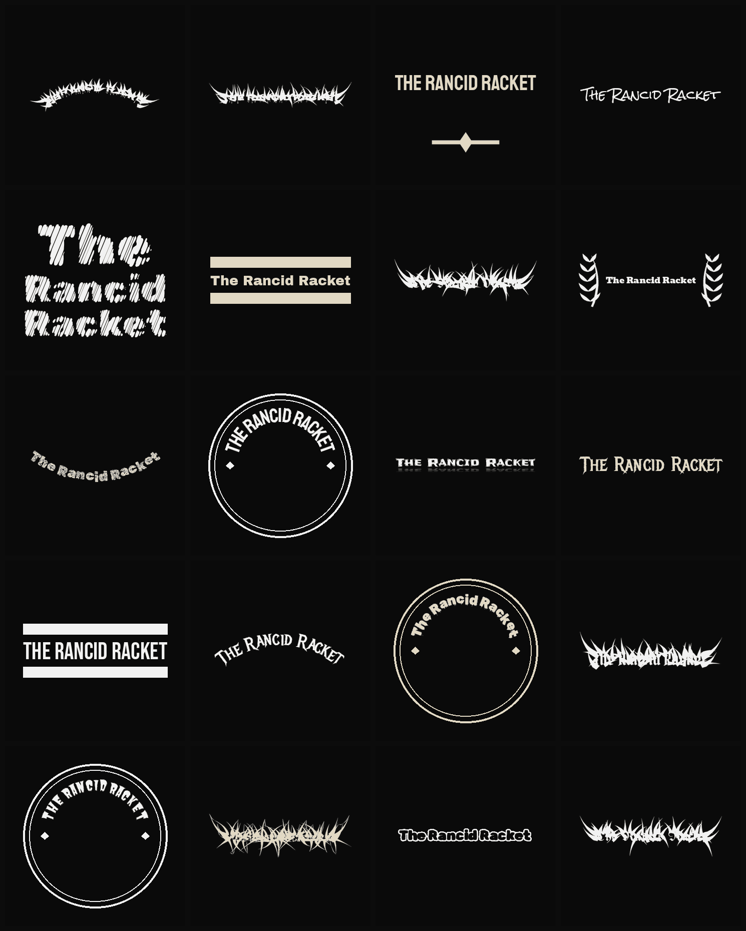 Twenty The Rancid Racket band logo ideas — different faces, treatments and spike settings