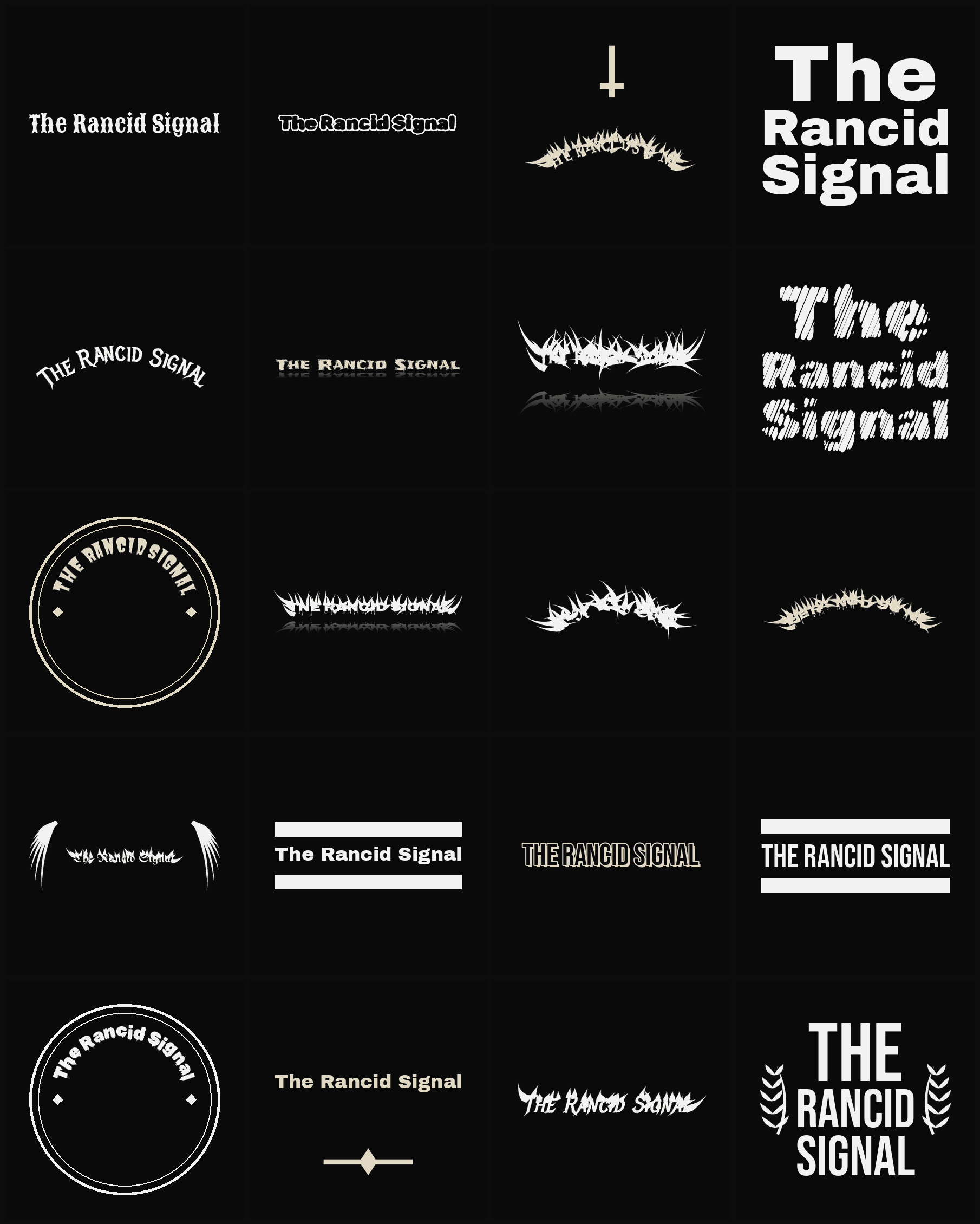 Twenty The Rancid Signal band logo ideas — different faces, treatments and spike settings