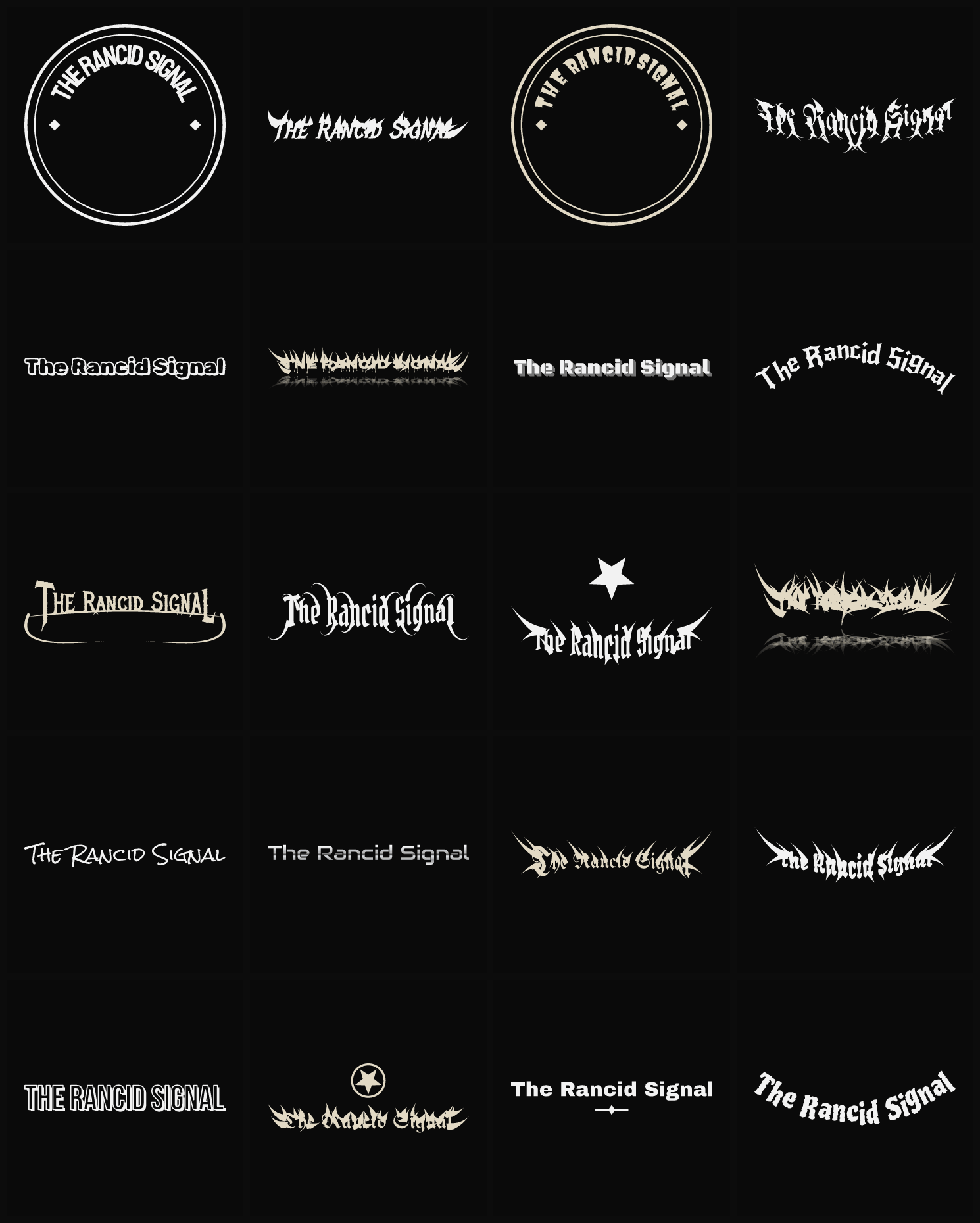 Twenty The Rancid Signal band logo ideas — different faces, treatments and spike settings