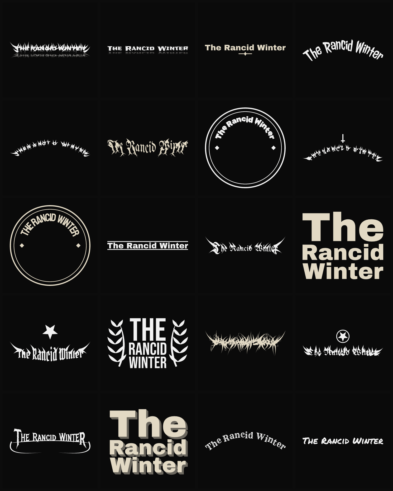 Twenty The Rancid Winter band logo ideas — different faces, treatments and spike settings