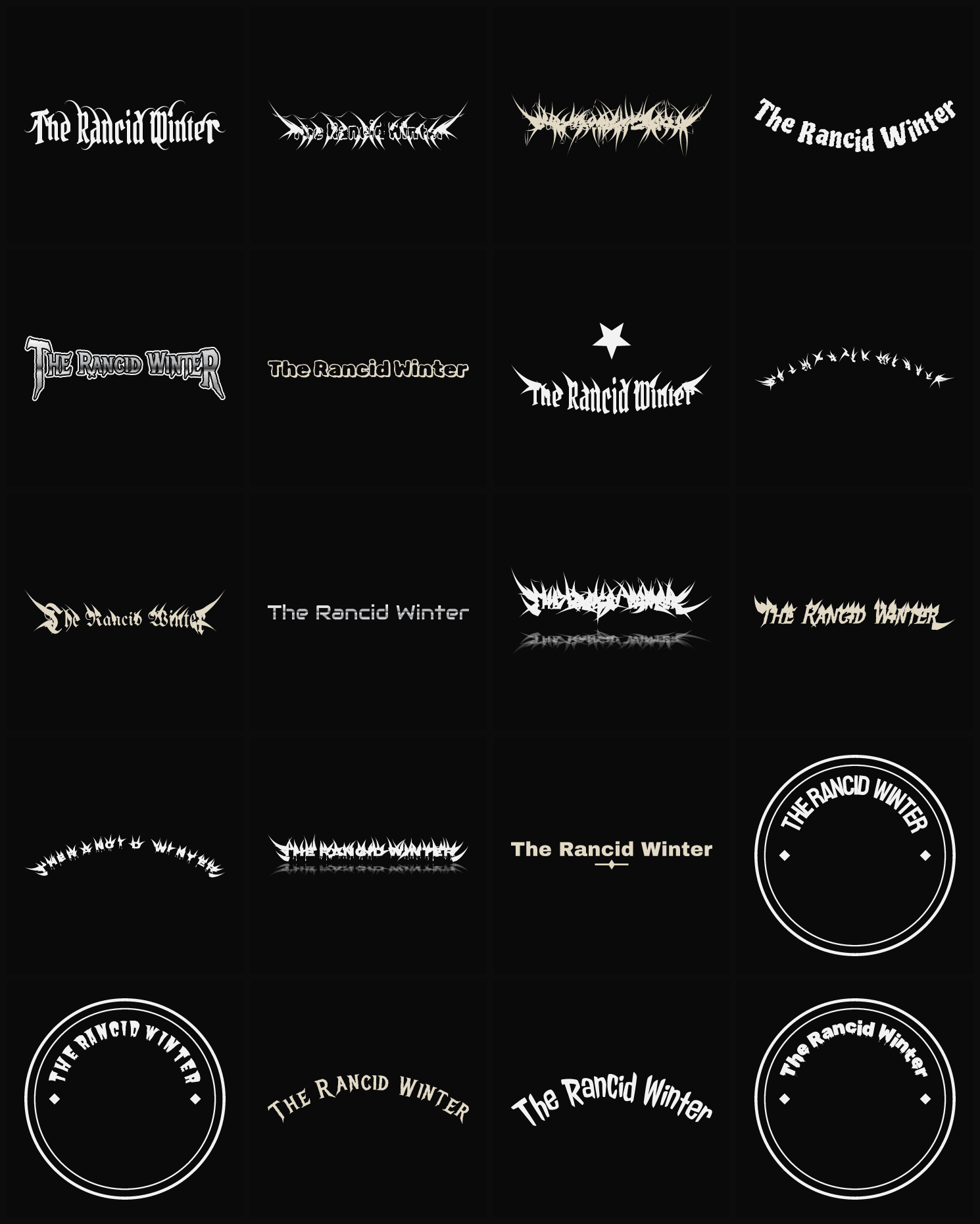 Twenty The Rancid Winter band logo ideas — different faces, treatments and spike settings
