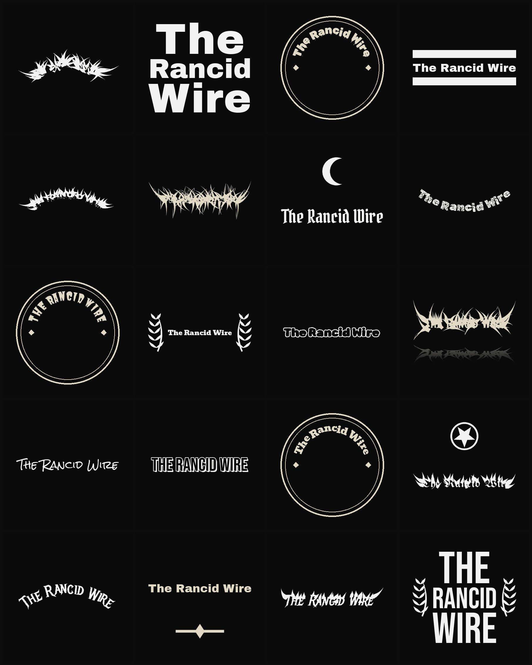 Twenty The Rancid Wire band logo ideas — different faces, treatments and spike settings