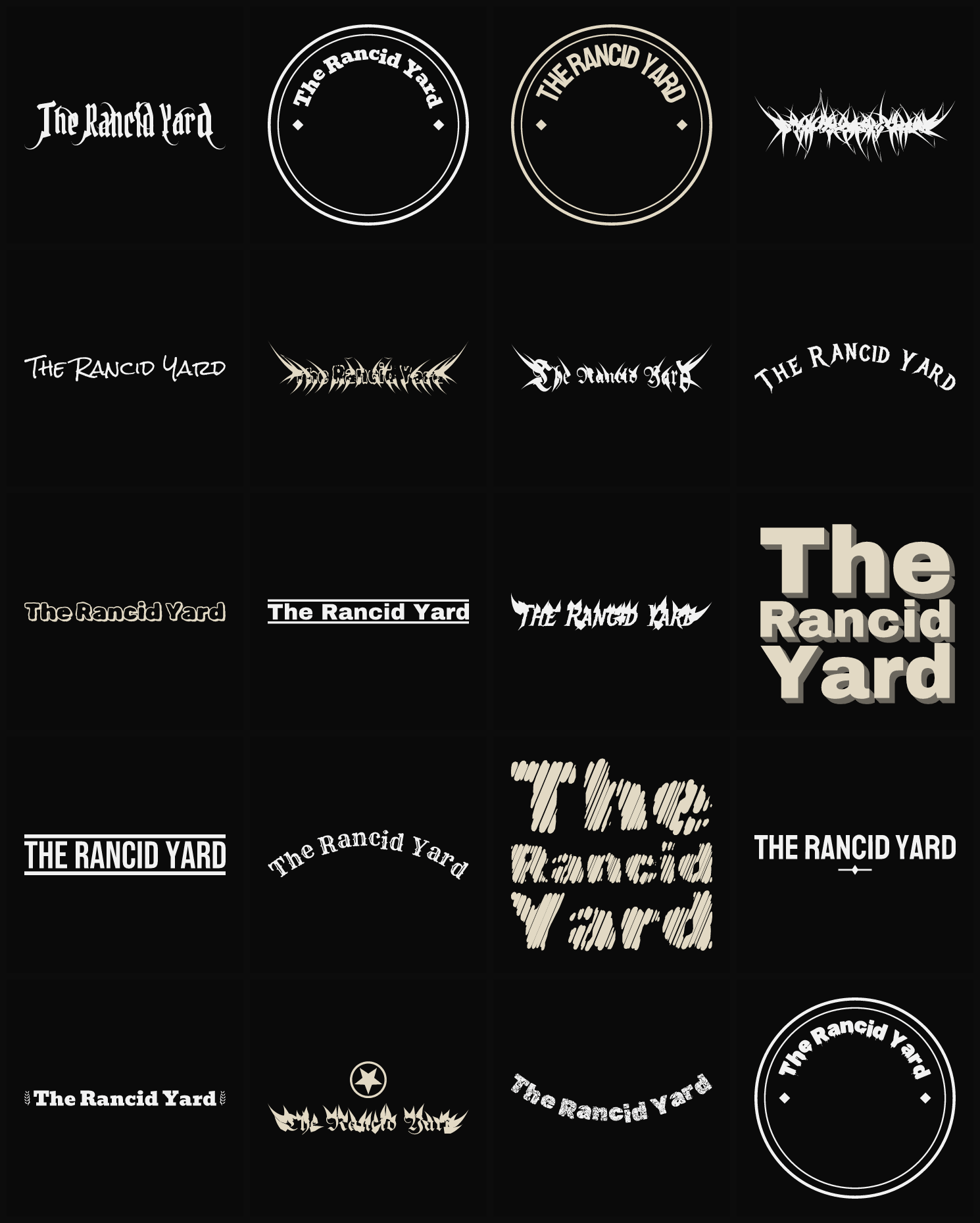 Twenty The Rancid Yard band logo ideas — different faces, treatments and spike settings