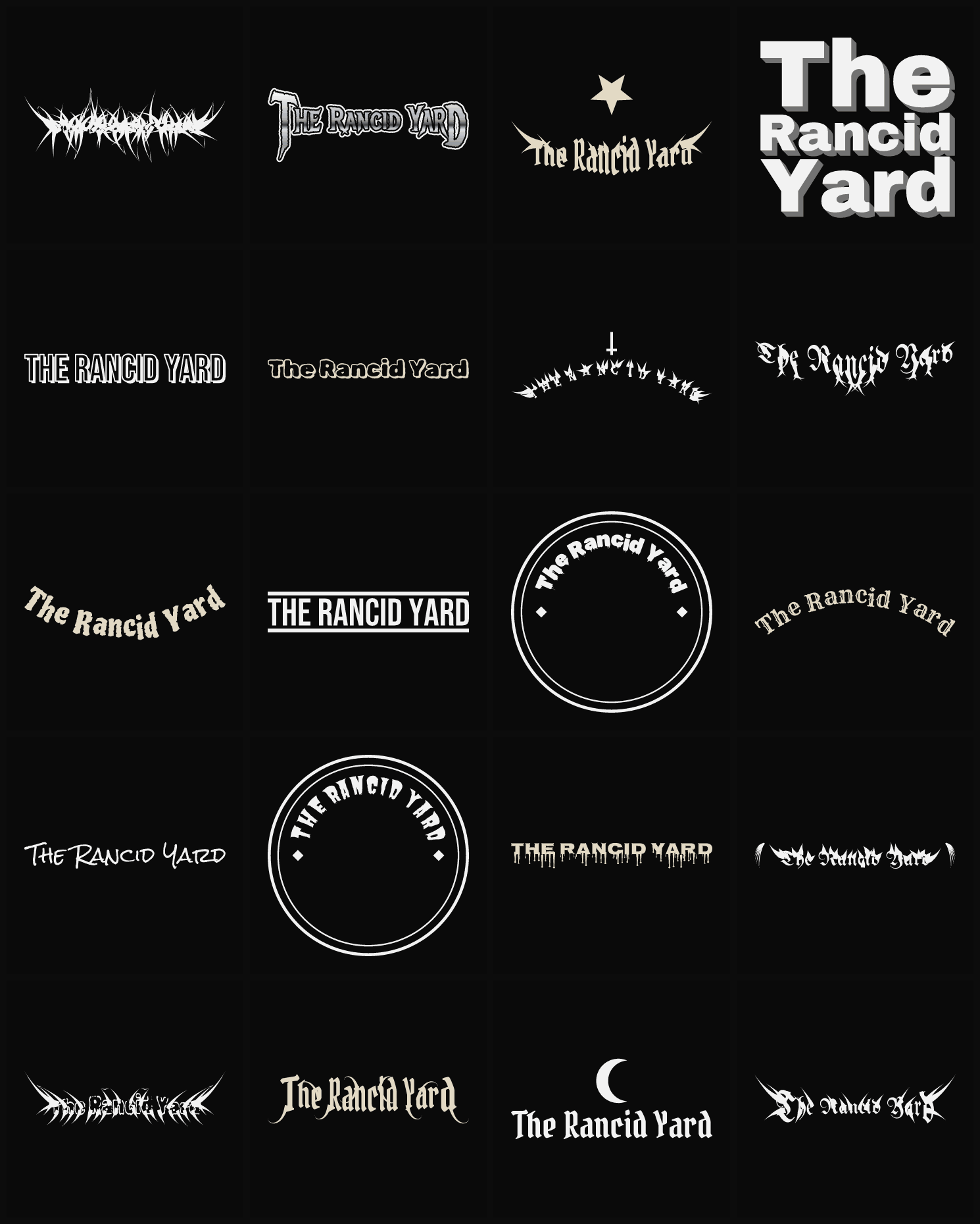 Twenty The Rancid Yard band logo ideas — different faces, treatments and spike settings