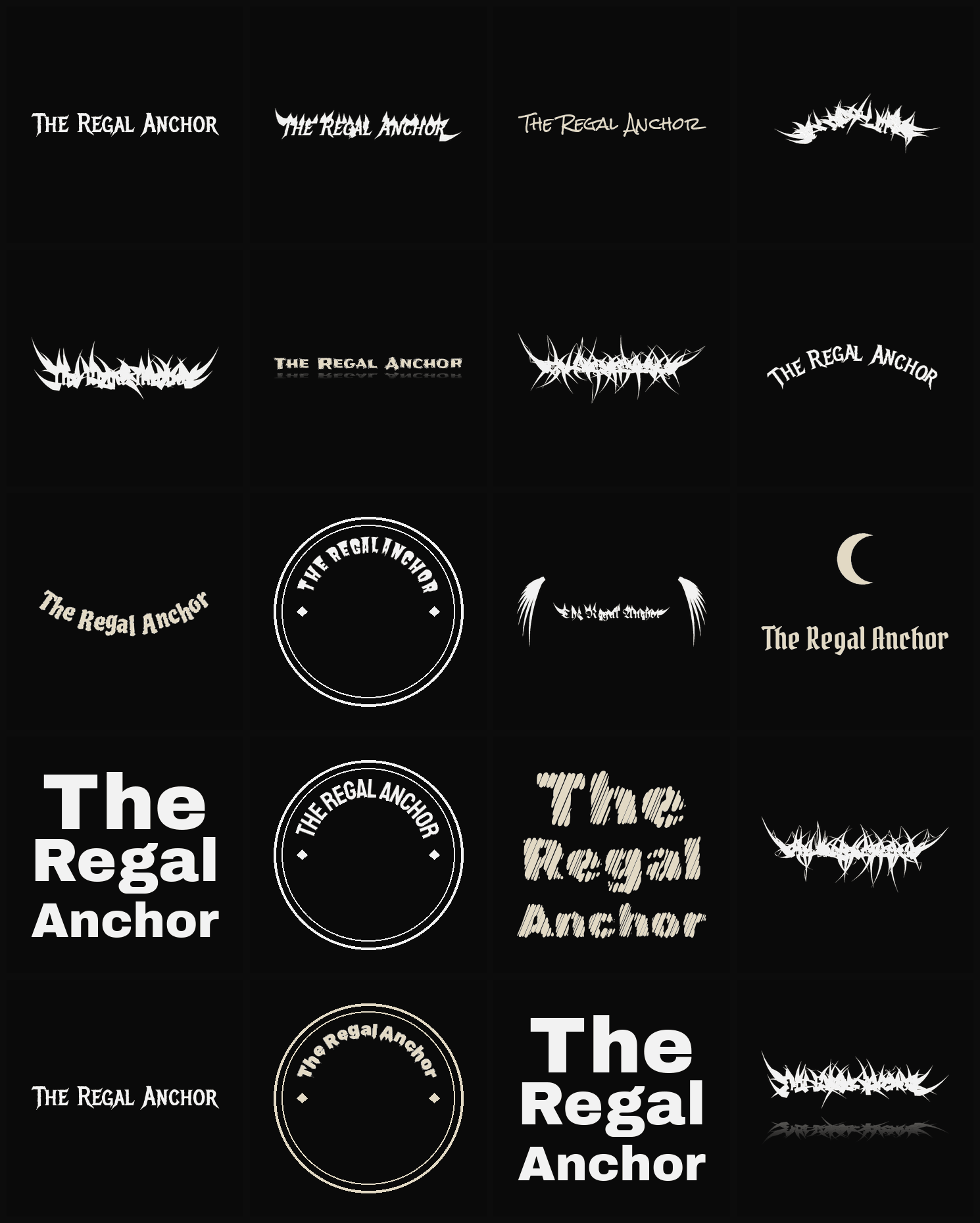 Twenty The Regal Anchor band logo ideas — different faces, treatments and spike settings