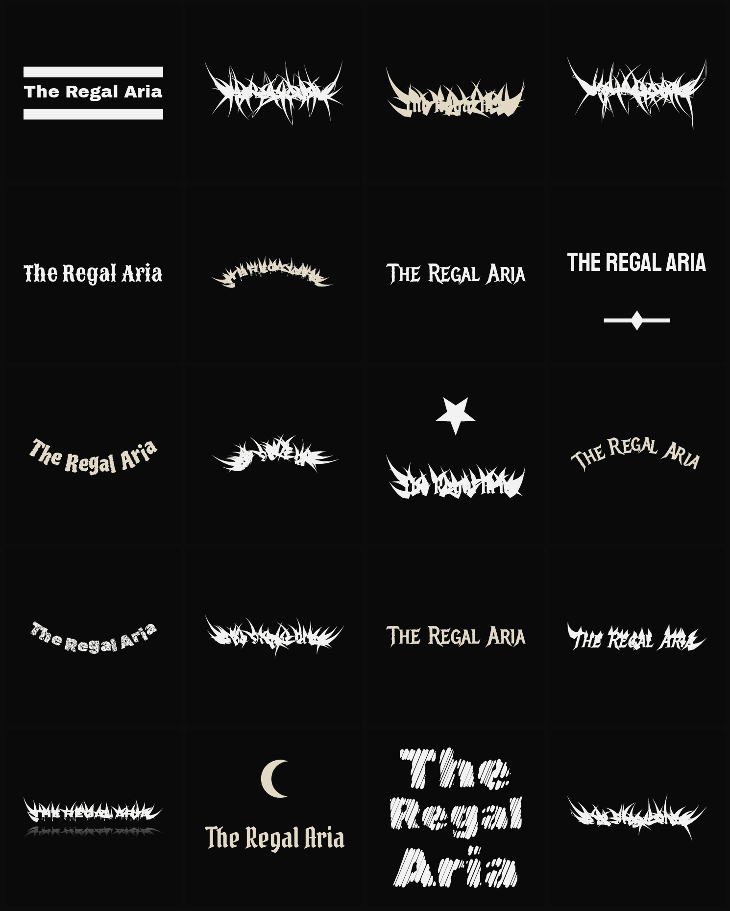 Twenty The Regal Aria band logo ideas — different faces, treatments and spike settings