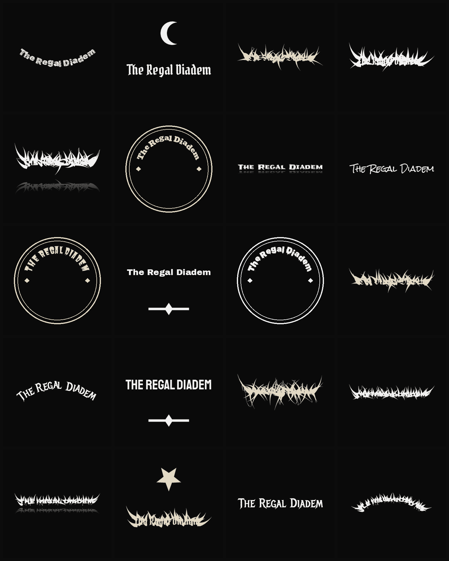 Twenty The Regal Diadem band logo ideas — different faces, treatments and spike settings