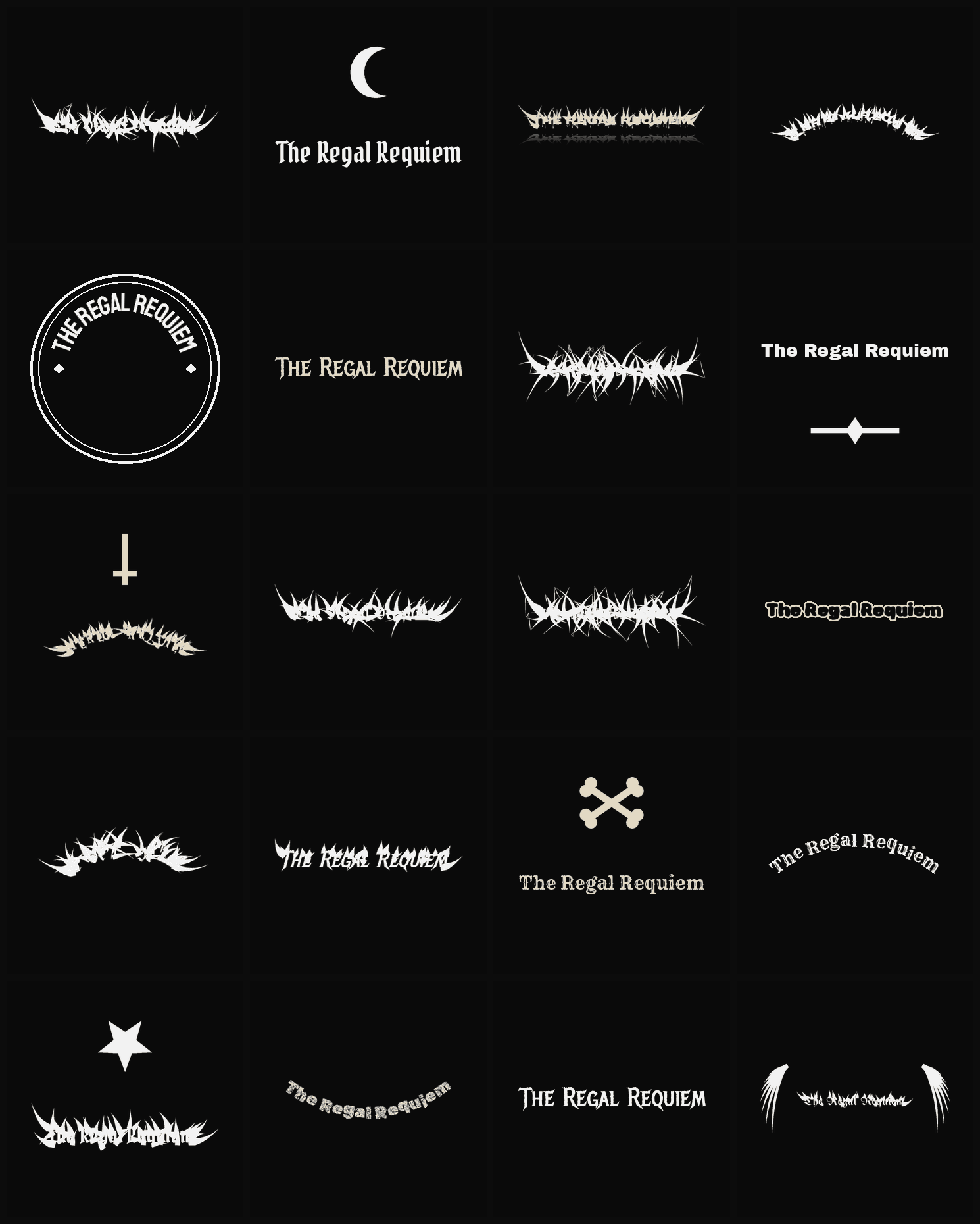Twenty The Regal Requiem band logo ideas — different faces, treatments and spike settings