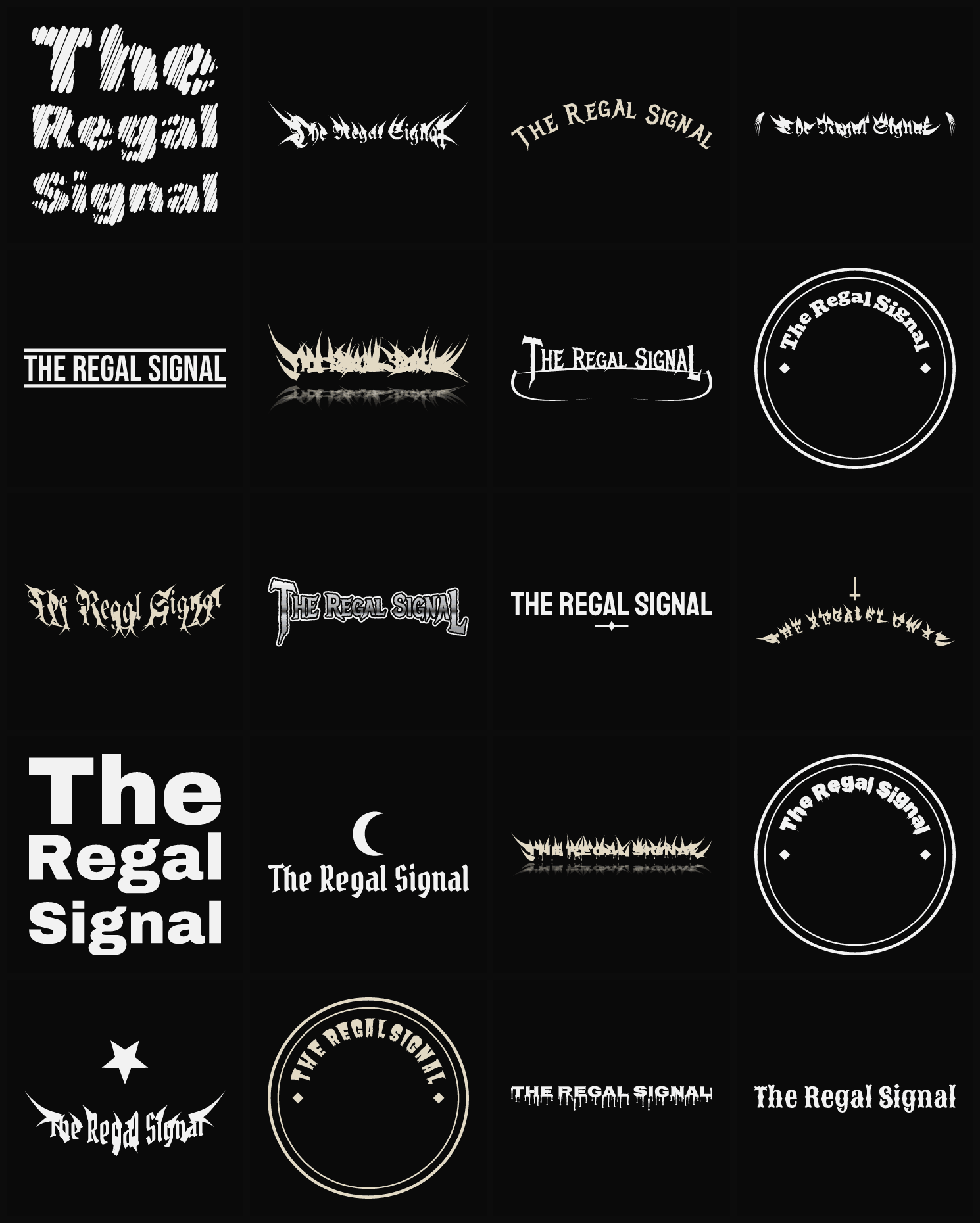 Twenty The Regal Signal band logo ideas — different faces, treatments and spike settings
