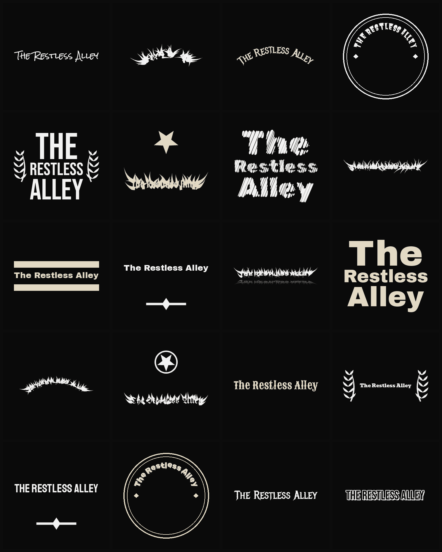 Twenty The Restless Alley band logo ideas — different faces, treatments and spike settings