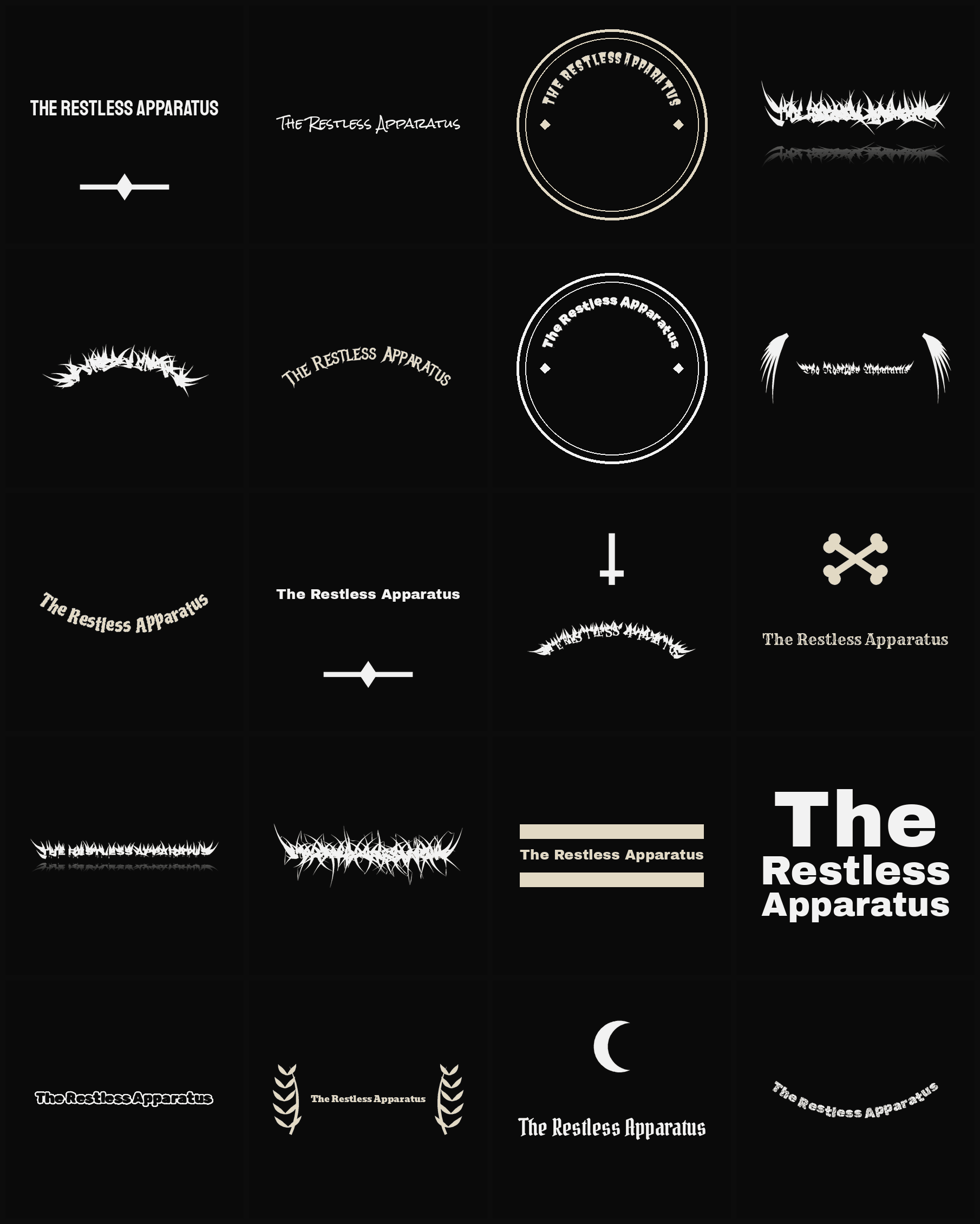 Twenty The Restless Apparatus band logo ideas — different faces, treatments and spike settings