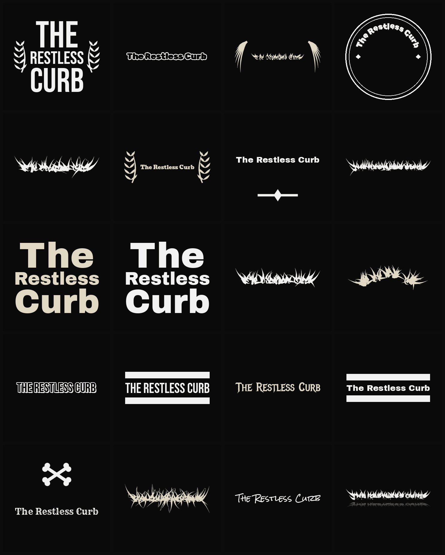 Twenty The Restless Curb band logo ideas — different faces, treatments and spike settings