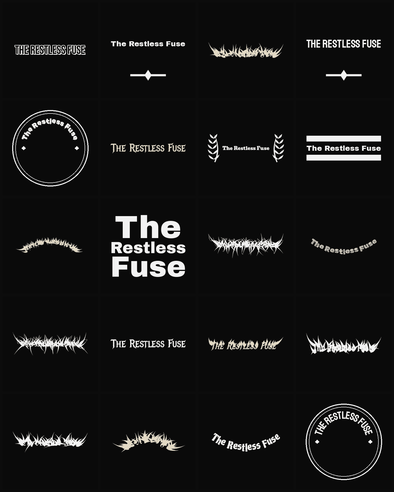 Twenty The Restless Fuse band logo ideas — different faces, treatments and spike settings