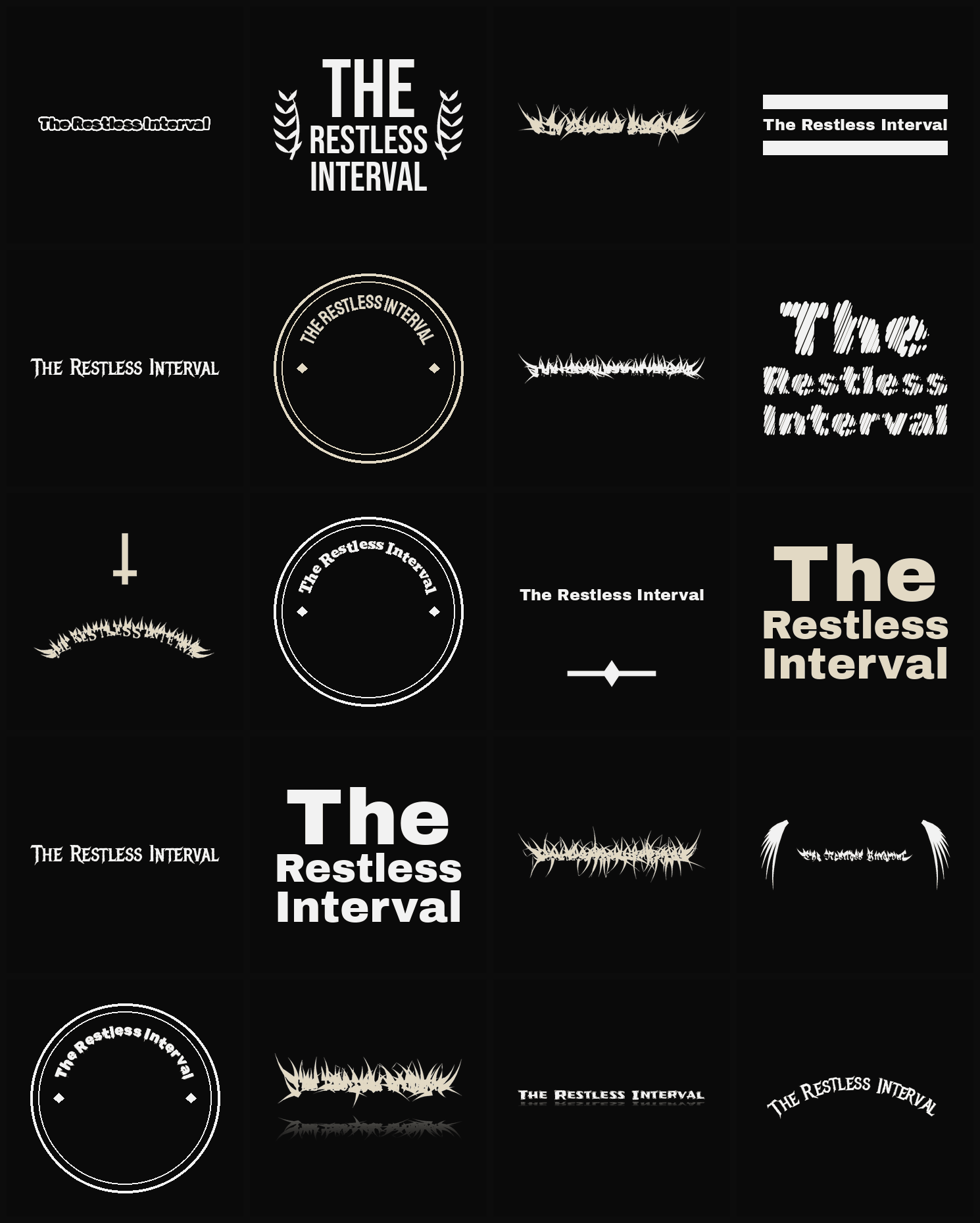 Twenty The Restless Interval band logo ideas — different faces, treatments and spike settings