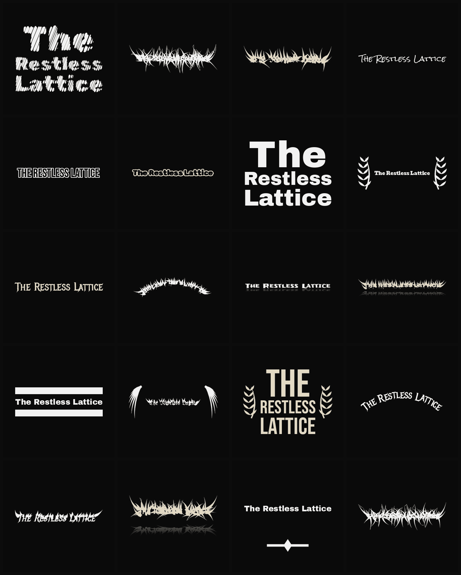 Twenty The Restless Lattice band logo ideas — different faces, treatments and spike settings