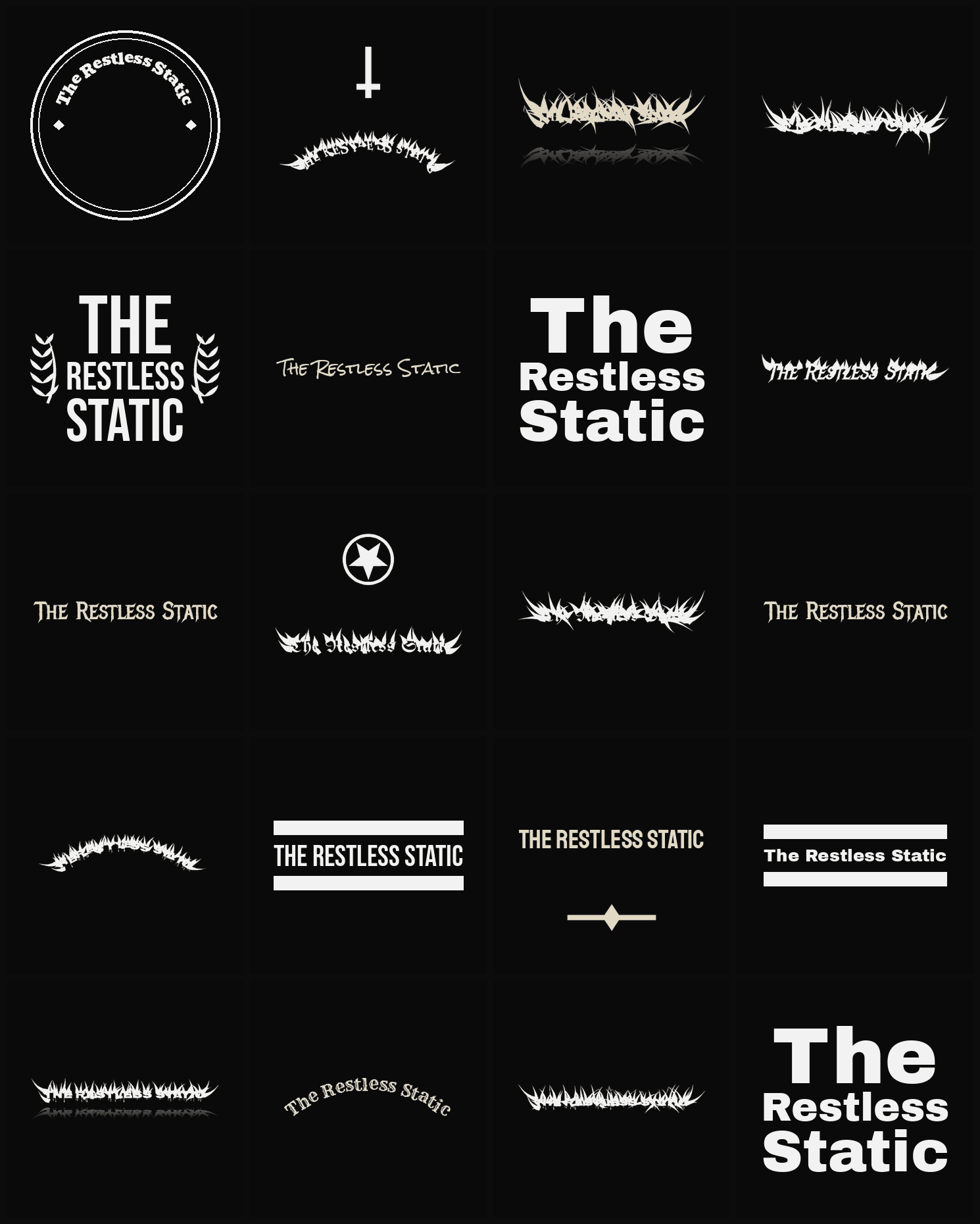 Twenty The Restless Static band logo ideas — different faces, treatments and spike settings