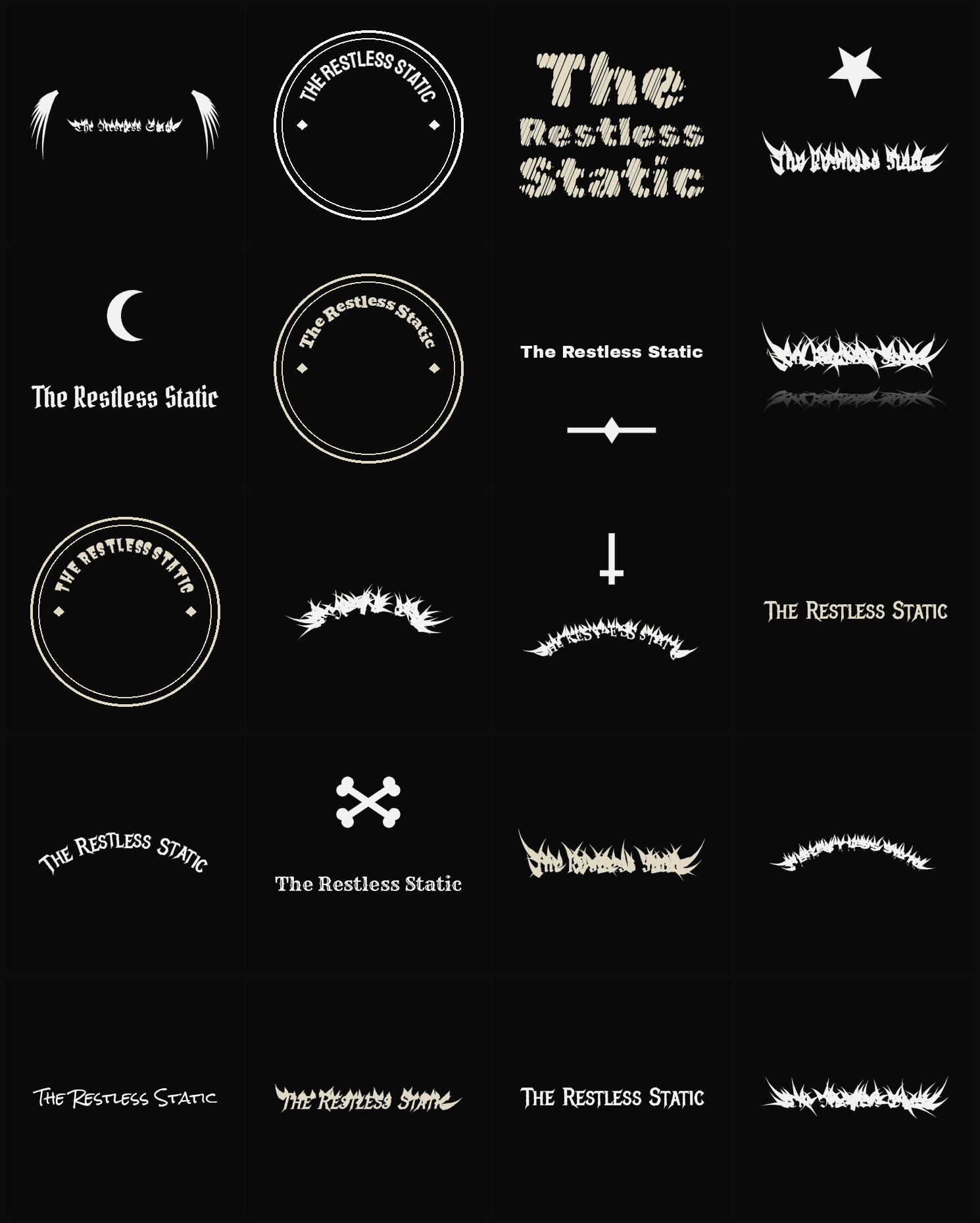 Twenty The Restless Static band logo ideas — different faces, treatments and spike settings