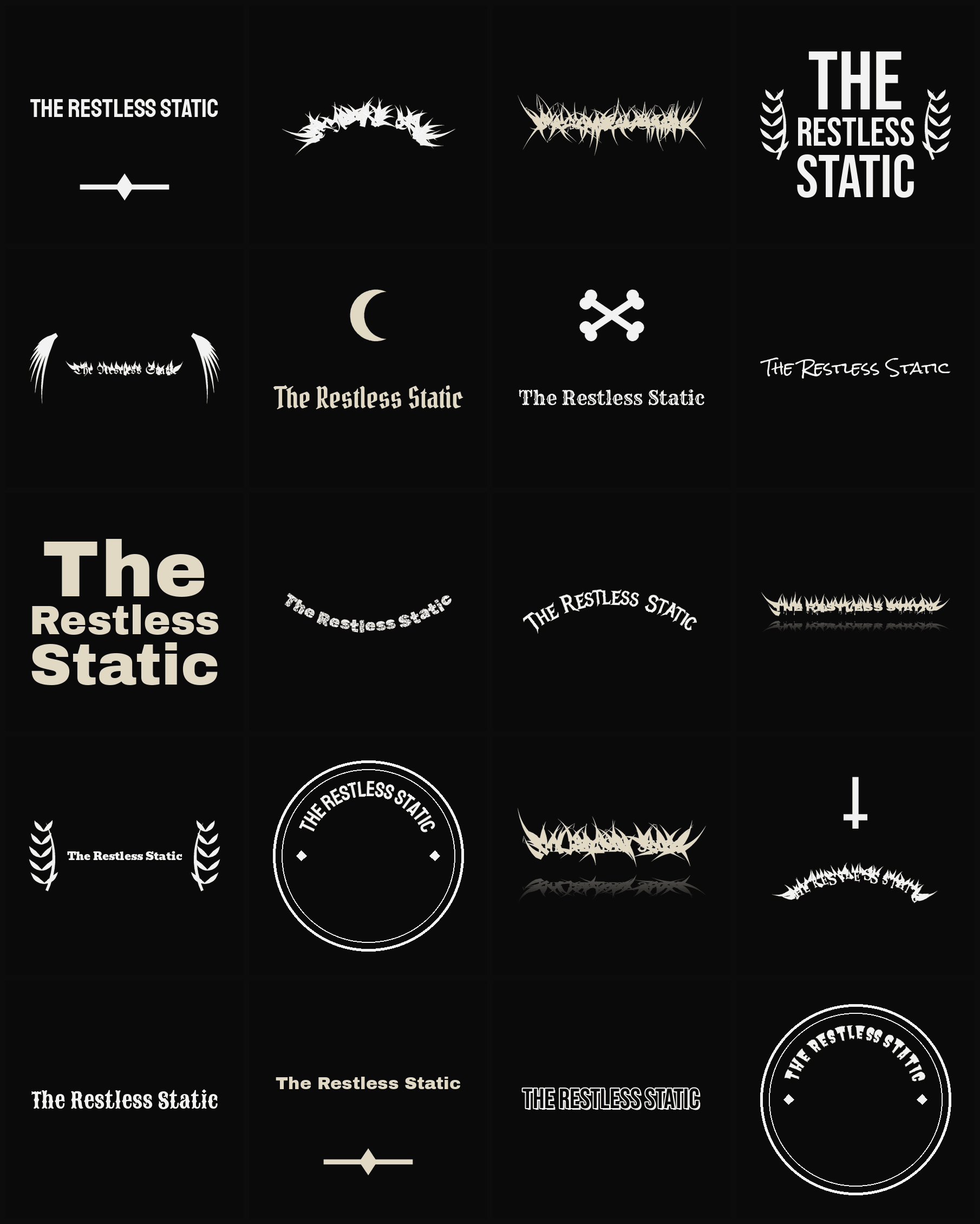 Twenty The Restless Static band logo ideas — different faces, treatments and spike settings