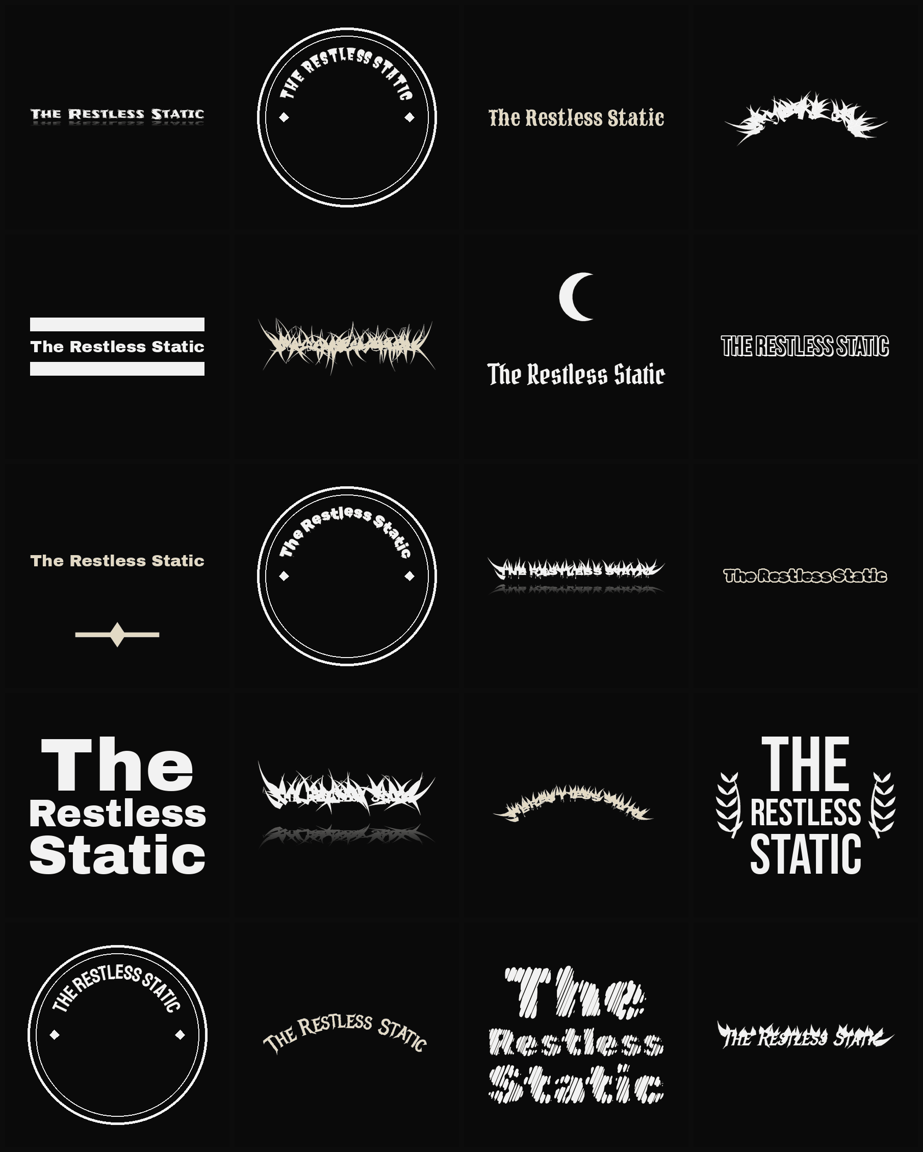 Twenty The Restless Static band logo ideas — different faces, treatments and spike settings