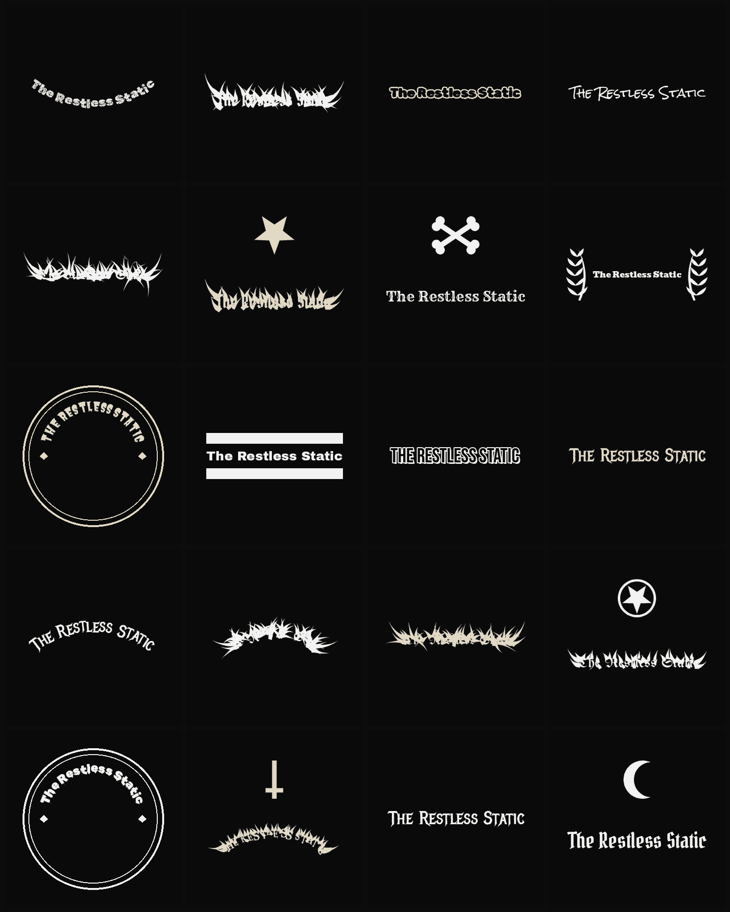 Twenty The Restless Static band logo ideas — different faces, treatments and spike settings