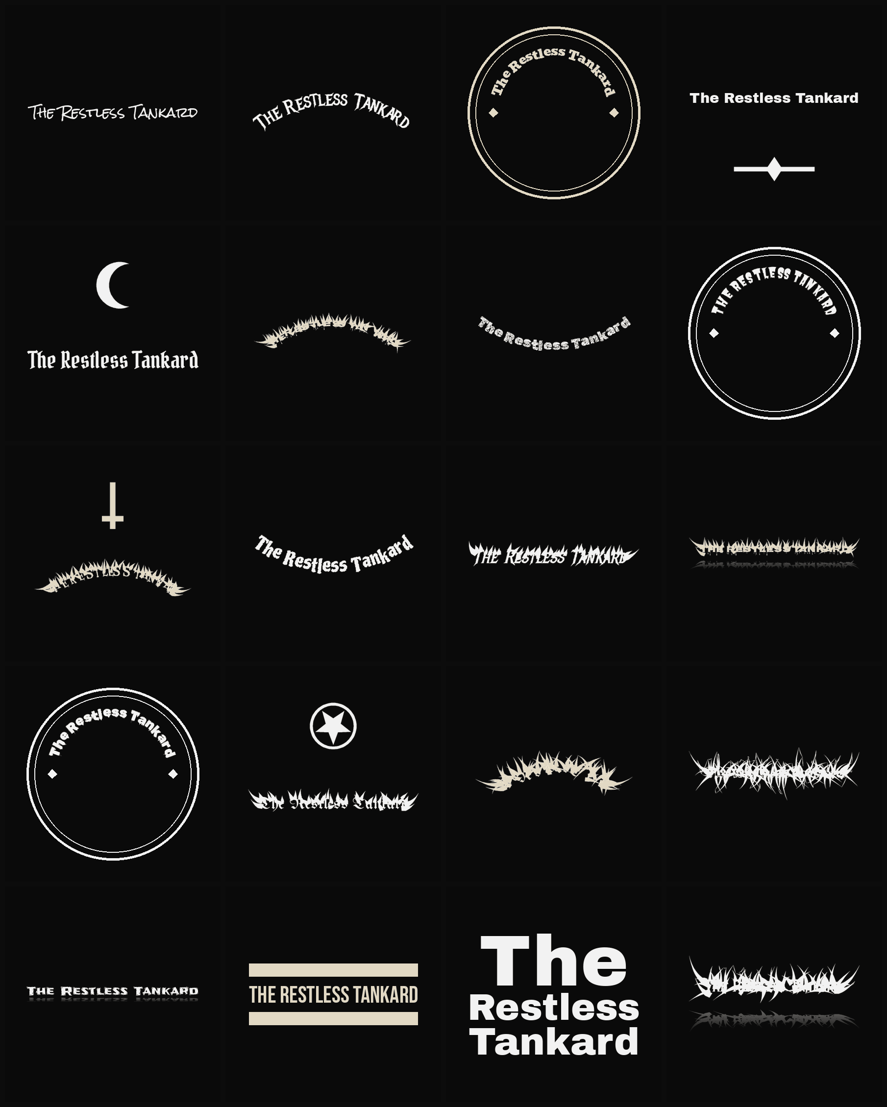 Twenty The Restless Tankard band logo ideas — different faces, treatments and spike settings