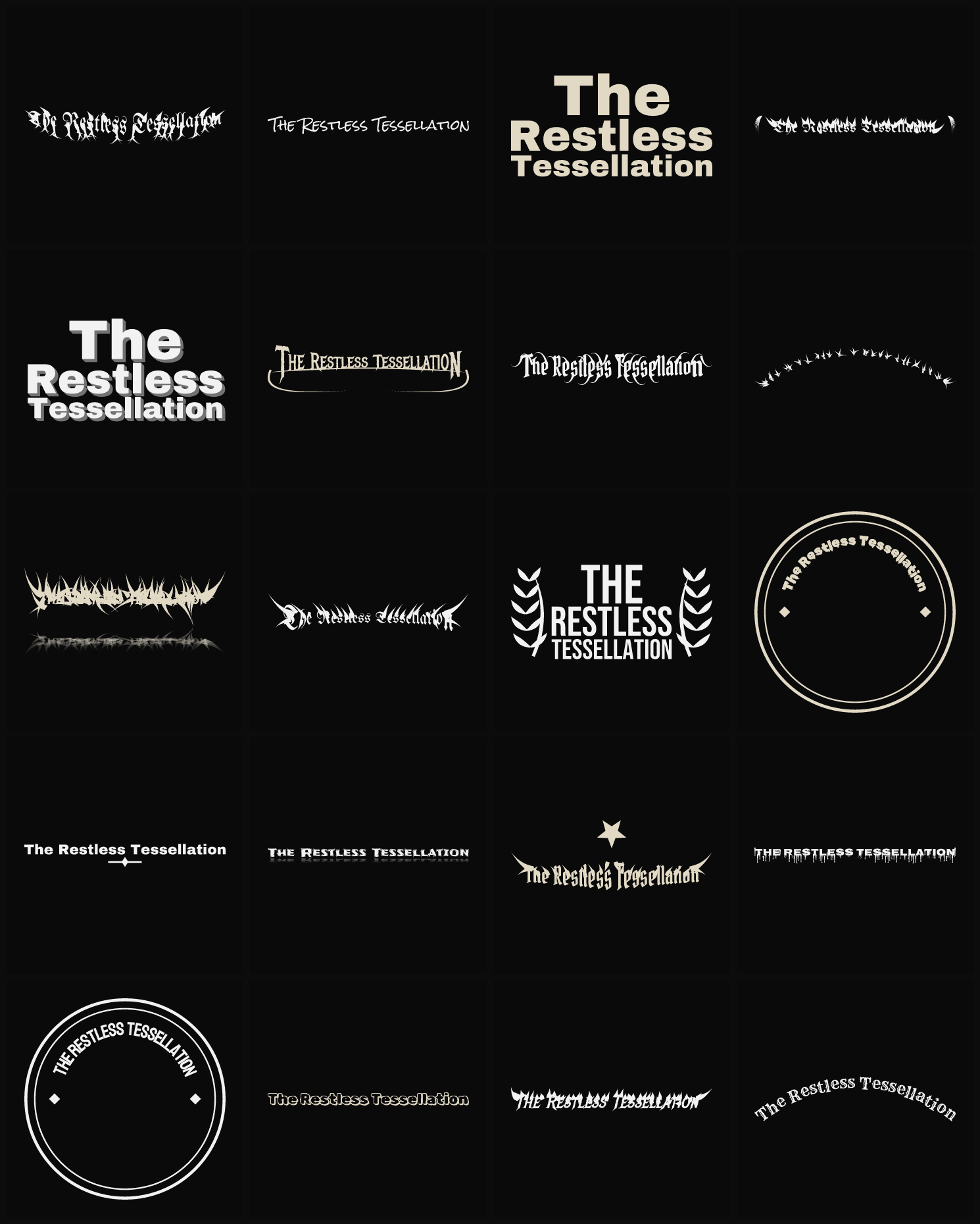 Twenty The Restless Tessellation band logo ideas — different faces, treatments and spike settings