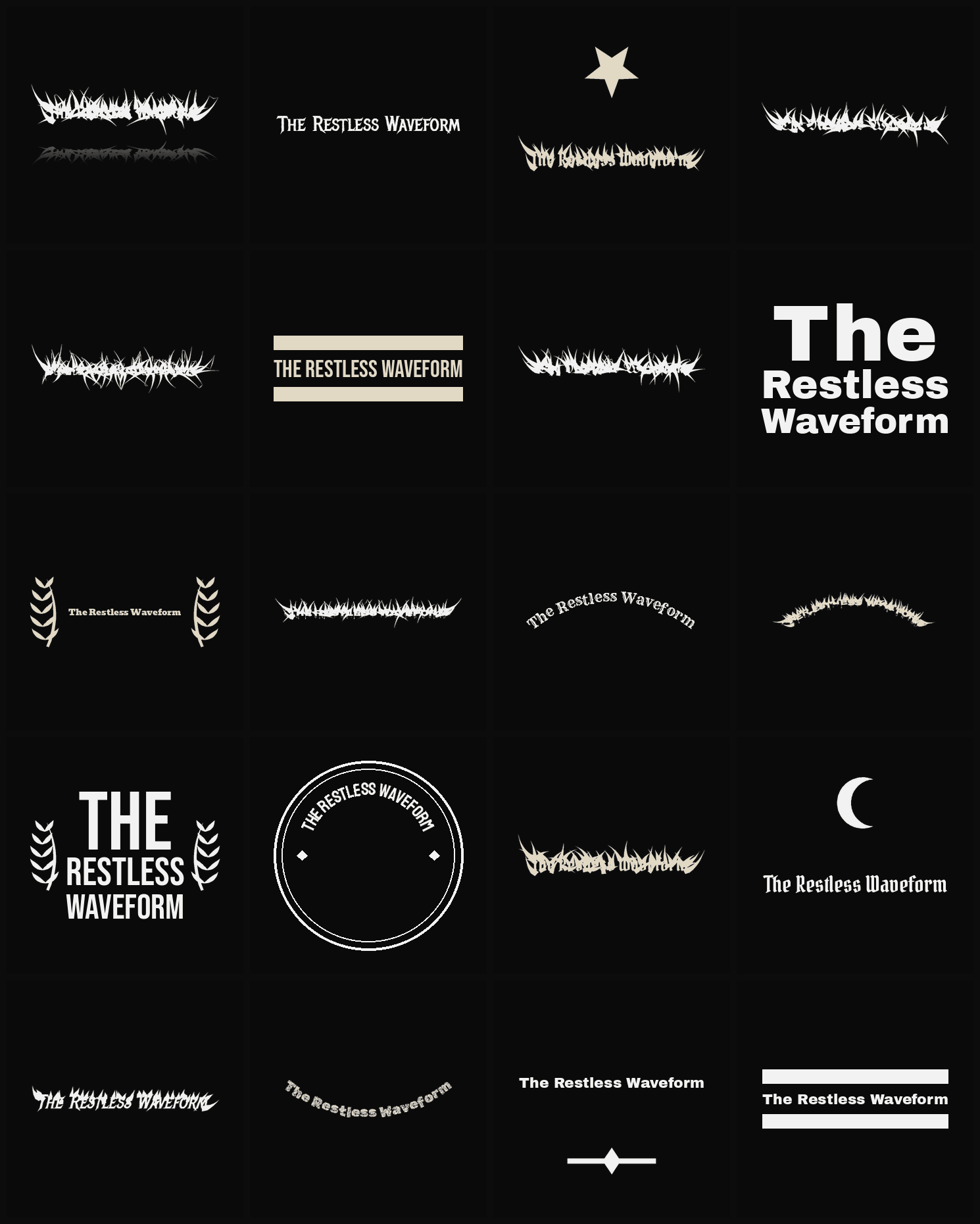 Twenty The Restless Waveform band logo ideas — different faces, treatments and spike settings