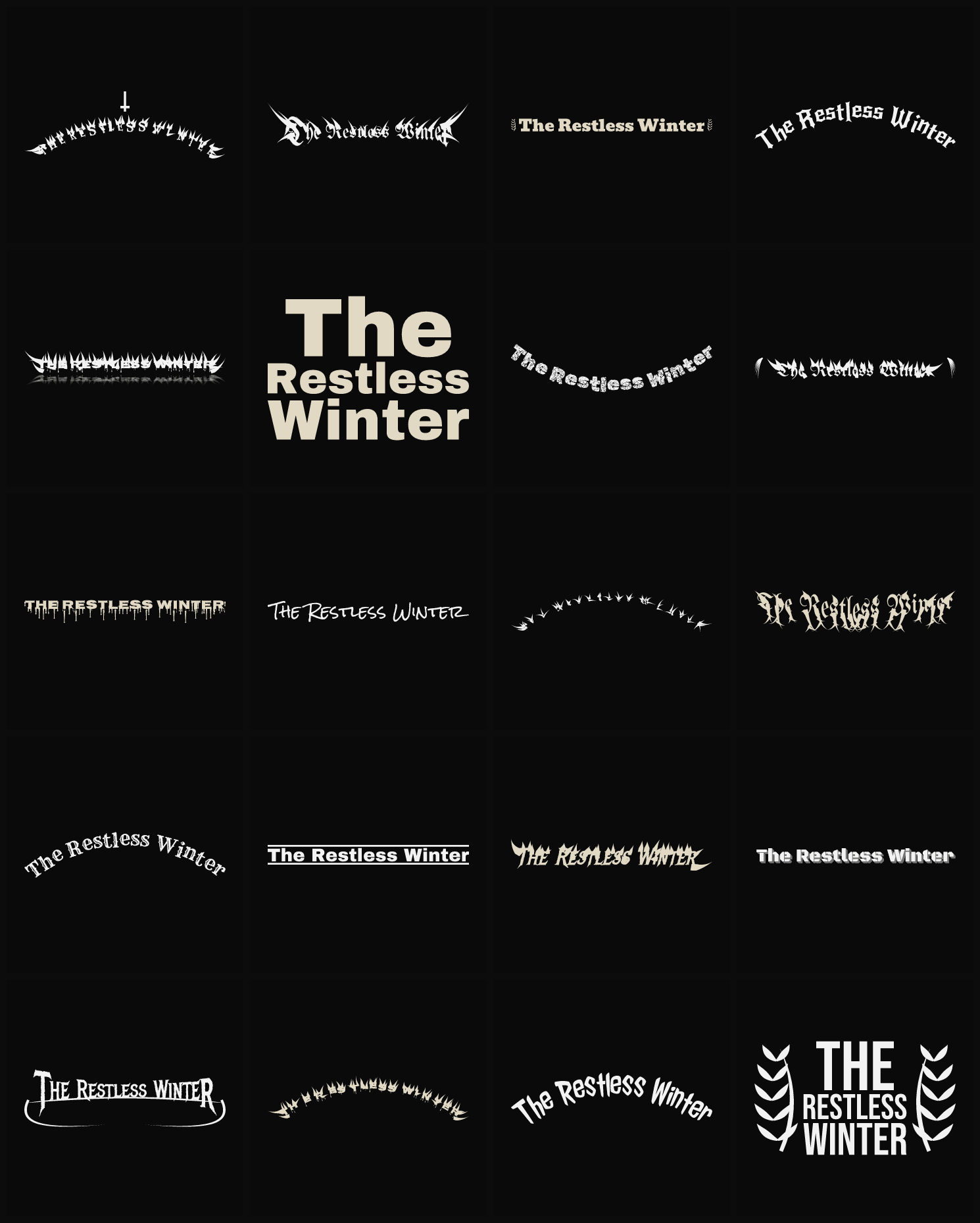 Twenty The Restless Winter band logo ideas — different faces, treatments and spike settings