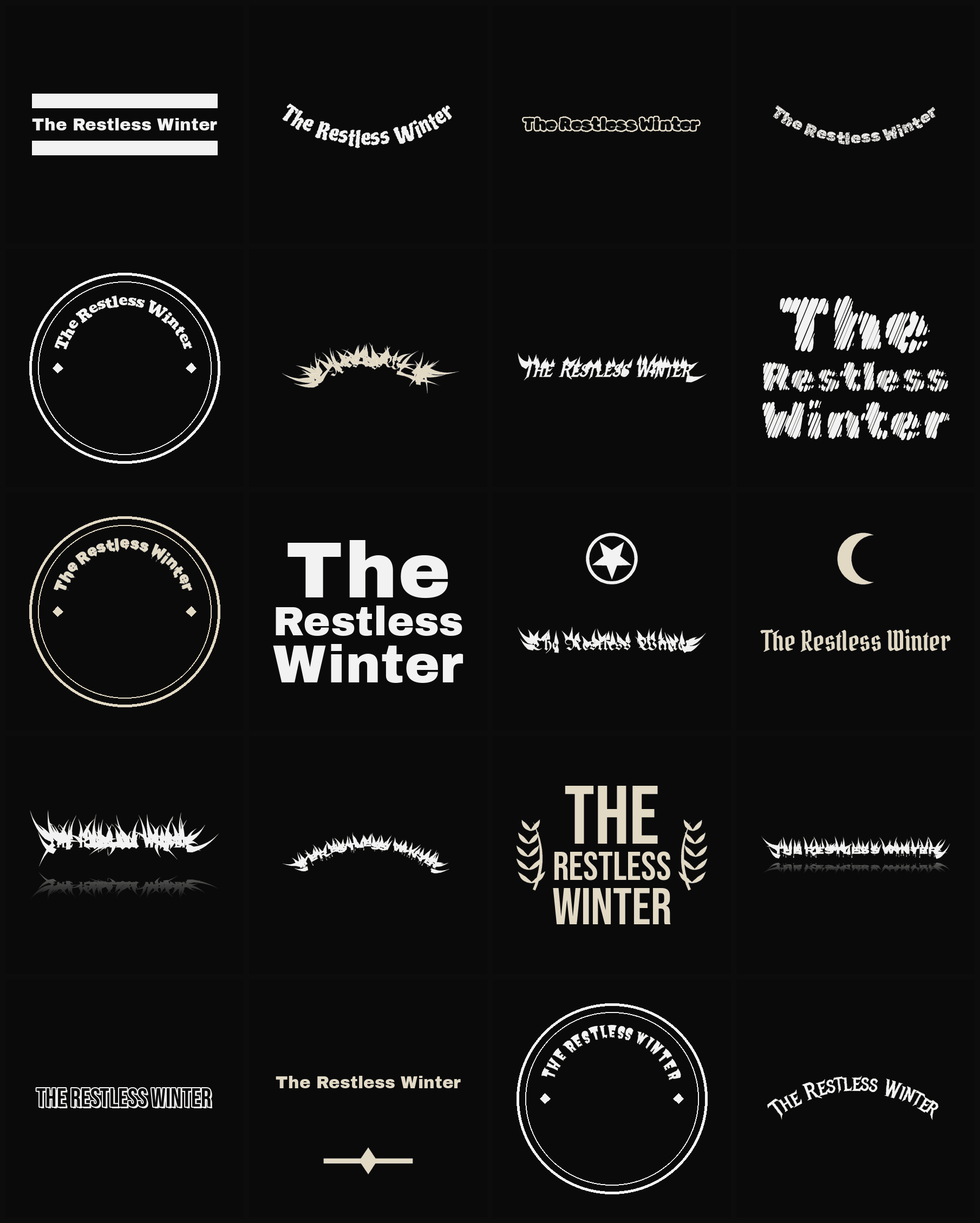 Twenty The Restless Winter band logo ideas — different faces, treatments and spike settings