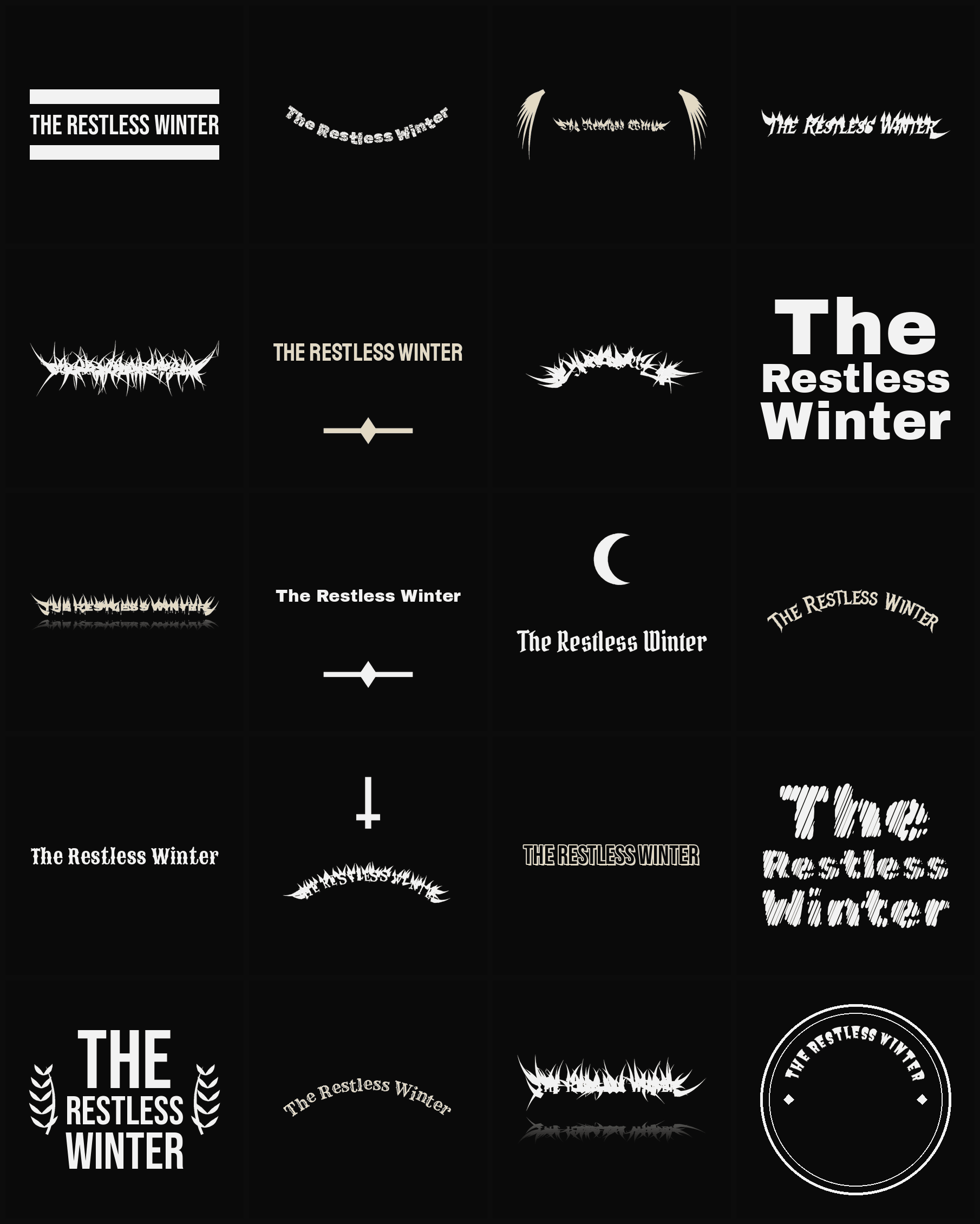 Twenty The Restless Winter band logo ideas — different faces, treatments and spike settings