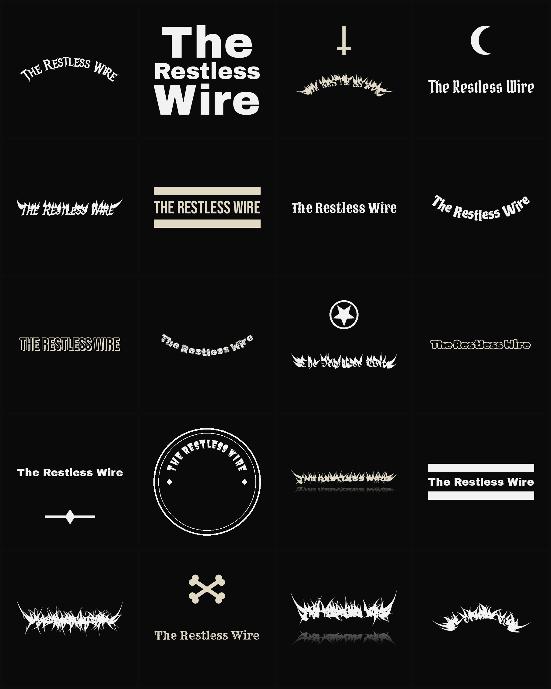 Twenty The Restless Wire band logo ideas — different faces, treatments and spike settings