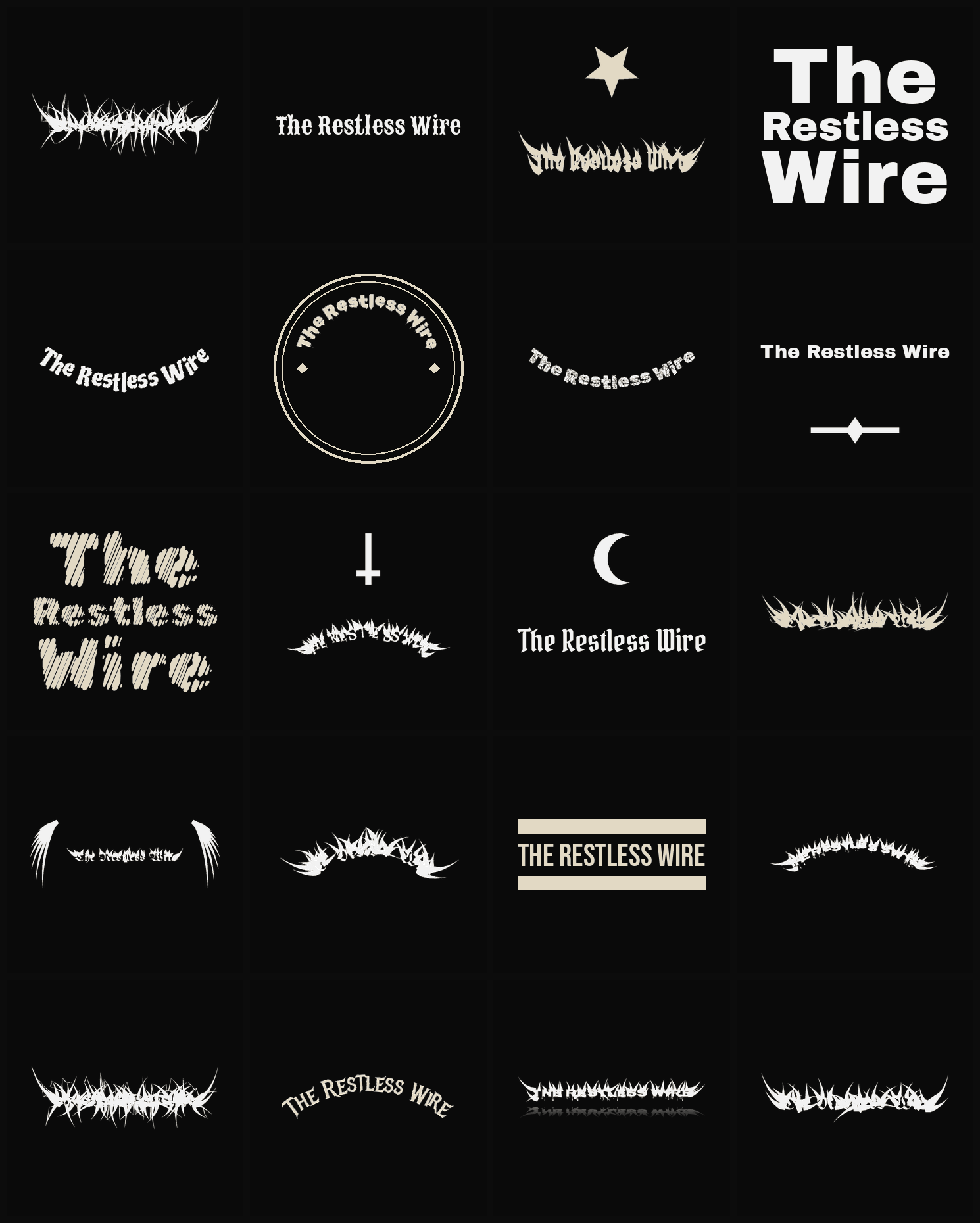Twenty The Restless Wire band logo ideas — different faces, treatments and spike settings