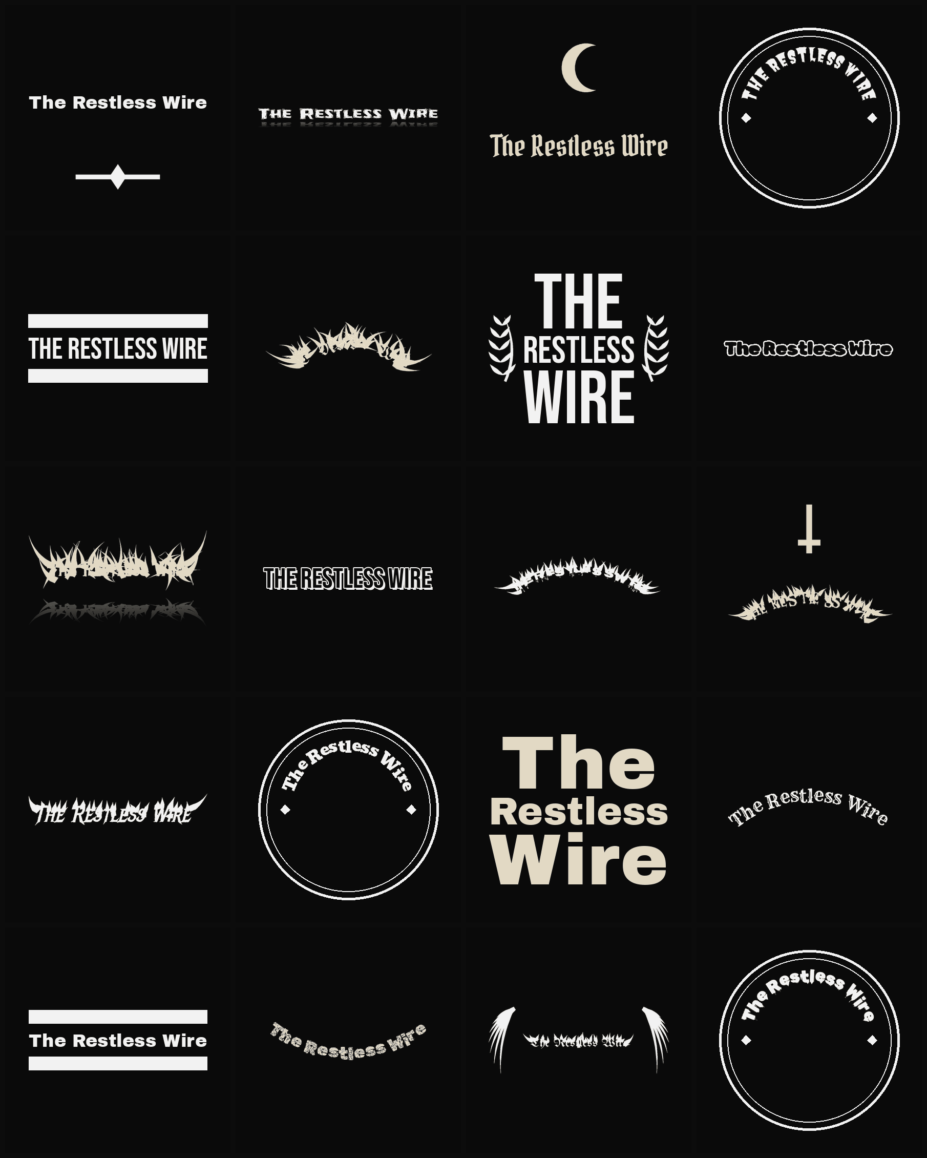 Twenty The Restless Wire band logo ideas — different faces, treatments and spike settings