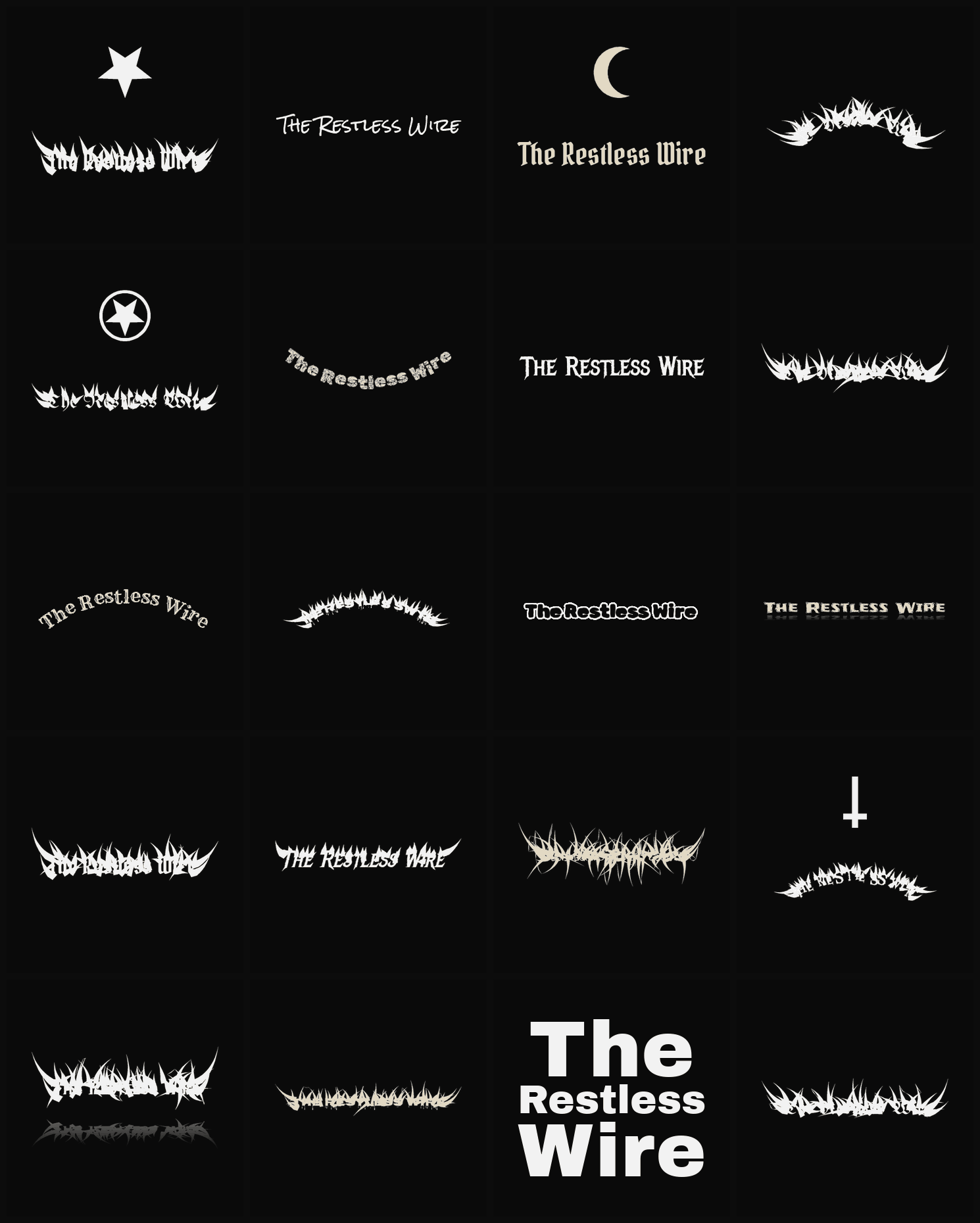 Twenty The Restless Wire band logo ideas — different faces, treatments and spike settings