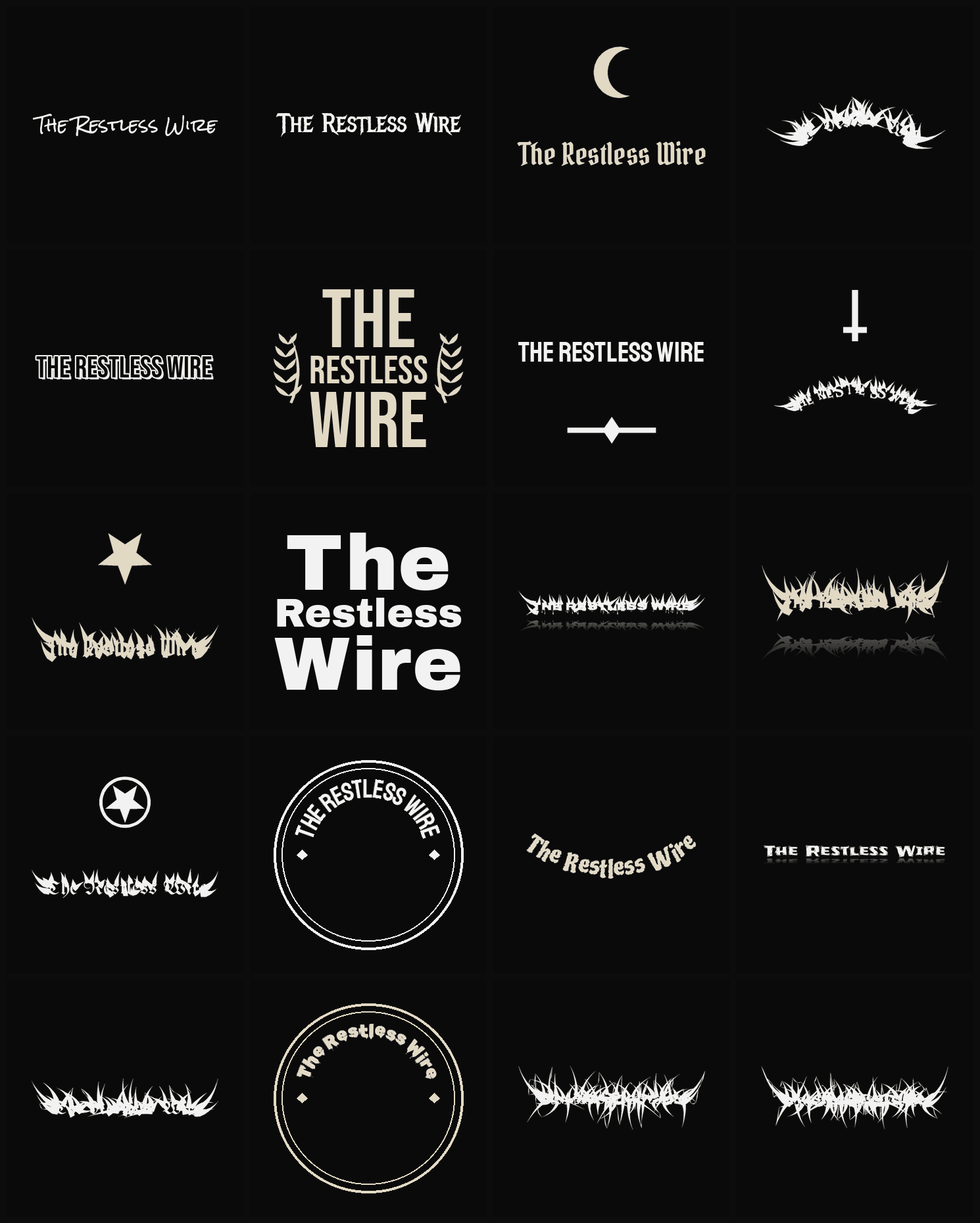 Twenty The Restless Wire band logo ideas — different faces, treatments and spike settings