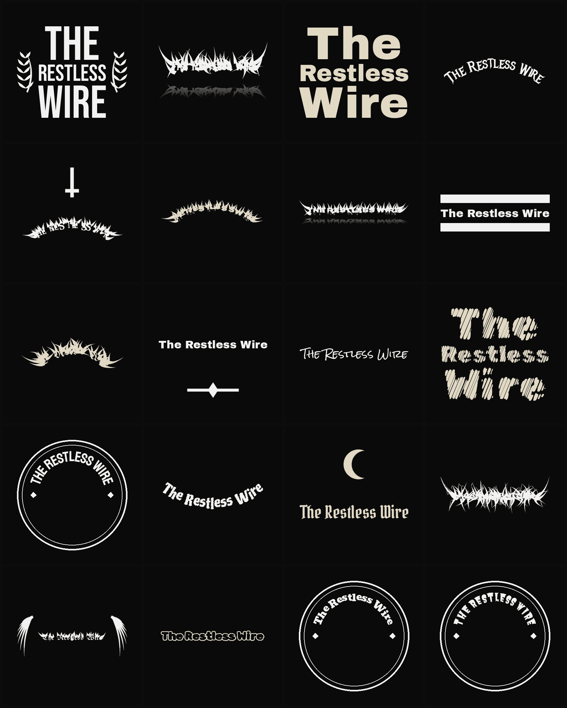 Twenty The Restless Wire band logo ideas — different faces, treatments and spike settings