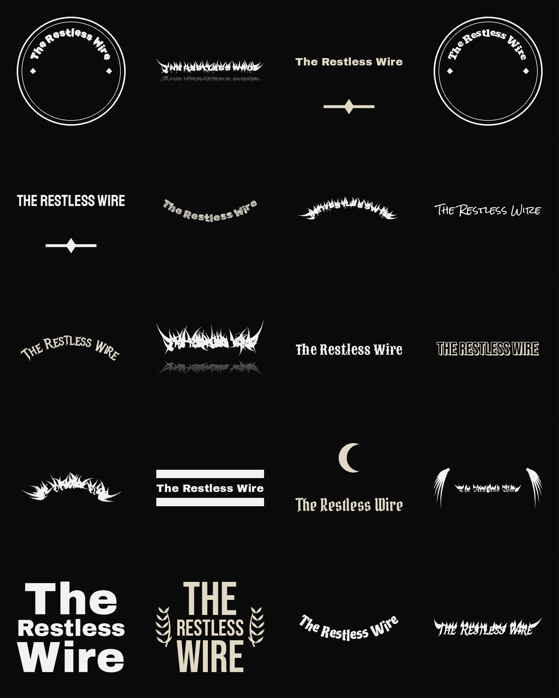 Twenty The Restless Wire band logo ideas — different faces, treatments and spike settings